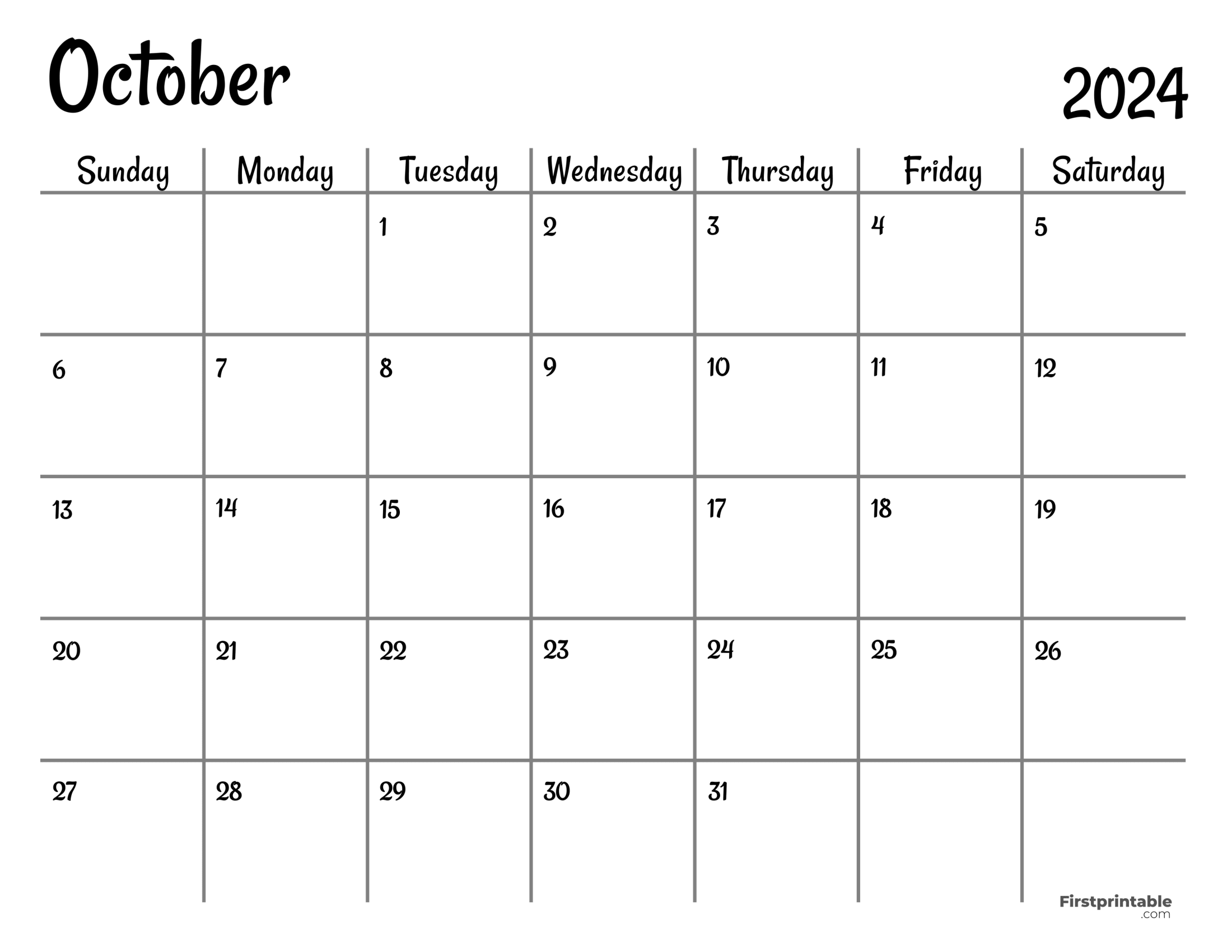 October Calendar 2024 Printable & Fillable Minimalist