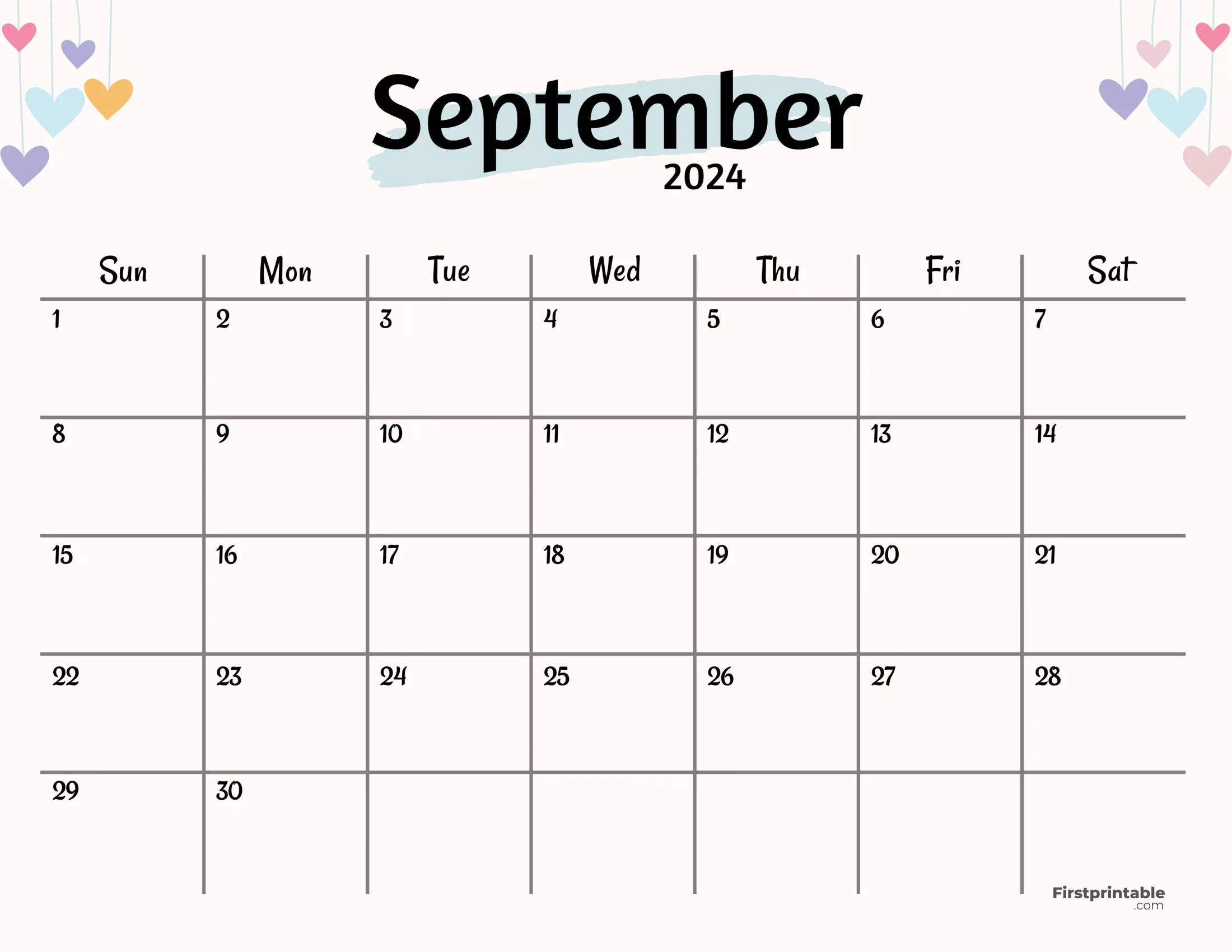 September Calendar 2024 template - Printable and Fillable