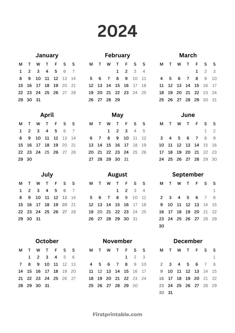 Free Printable Yearly Calendar 2024