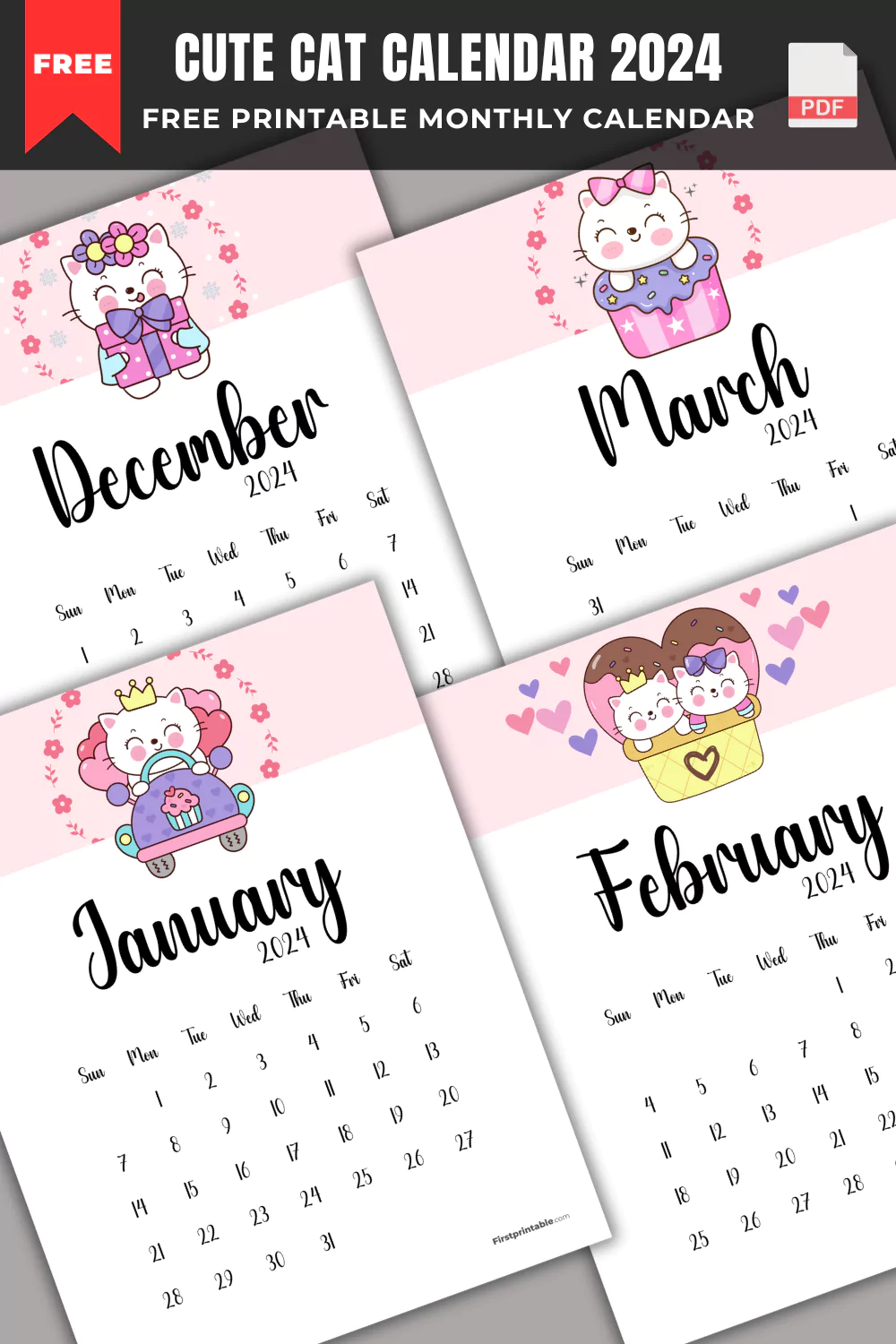 Cute Cat Valentine's Day themed Calendar 2024