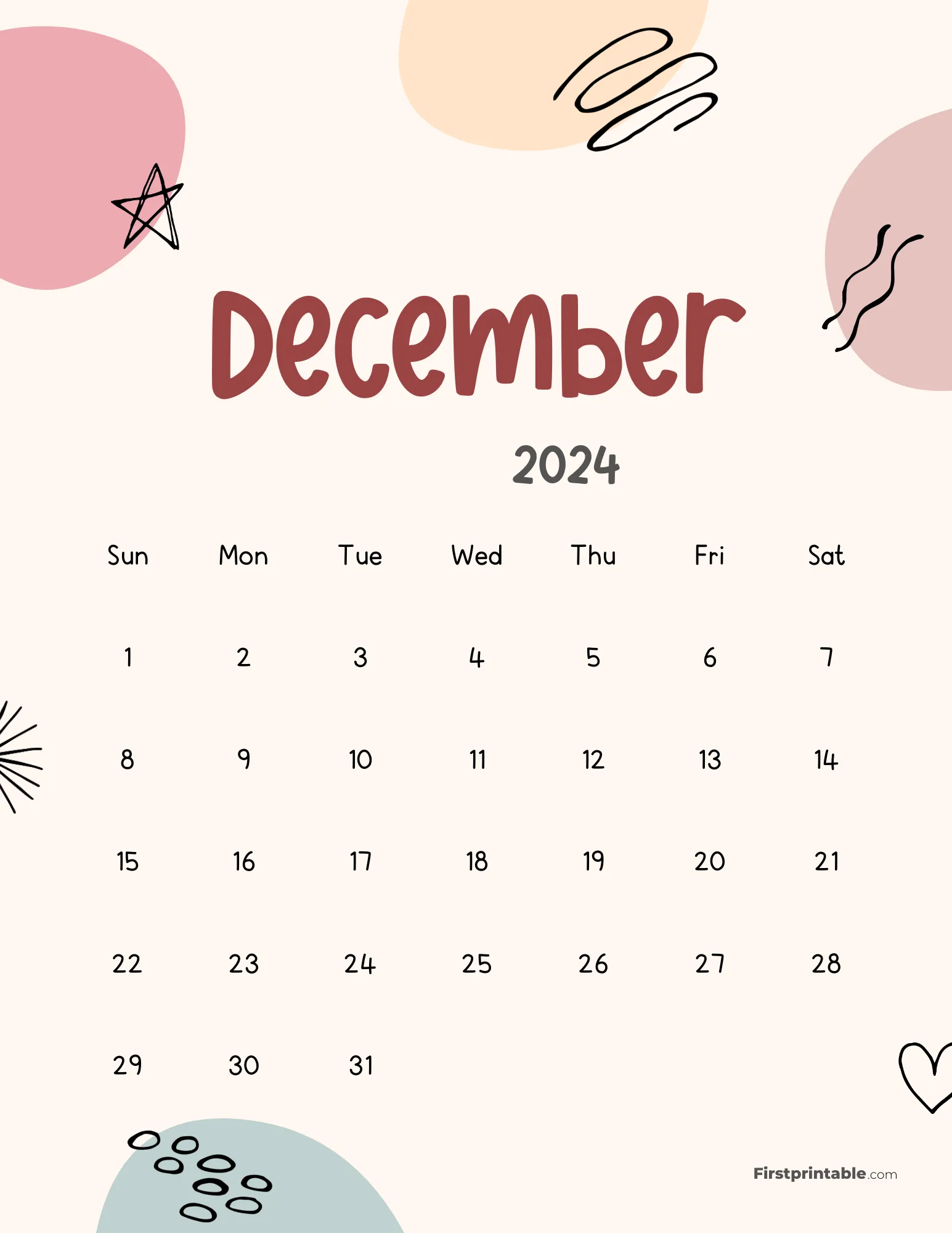 December 2024 Cute Abstract Calendar - Aesthetic Design