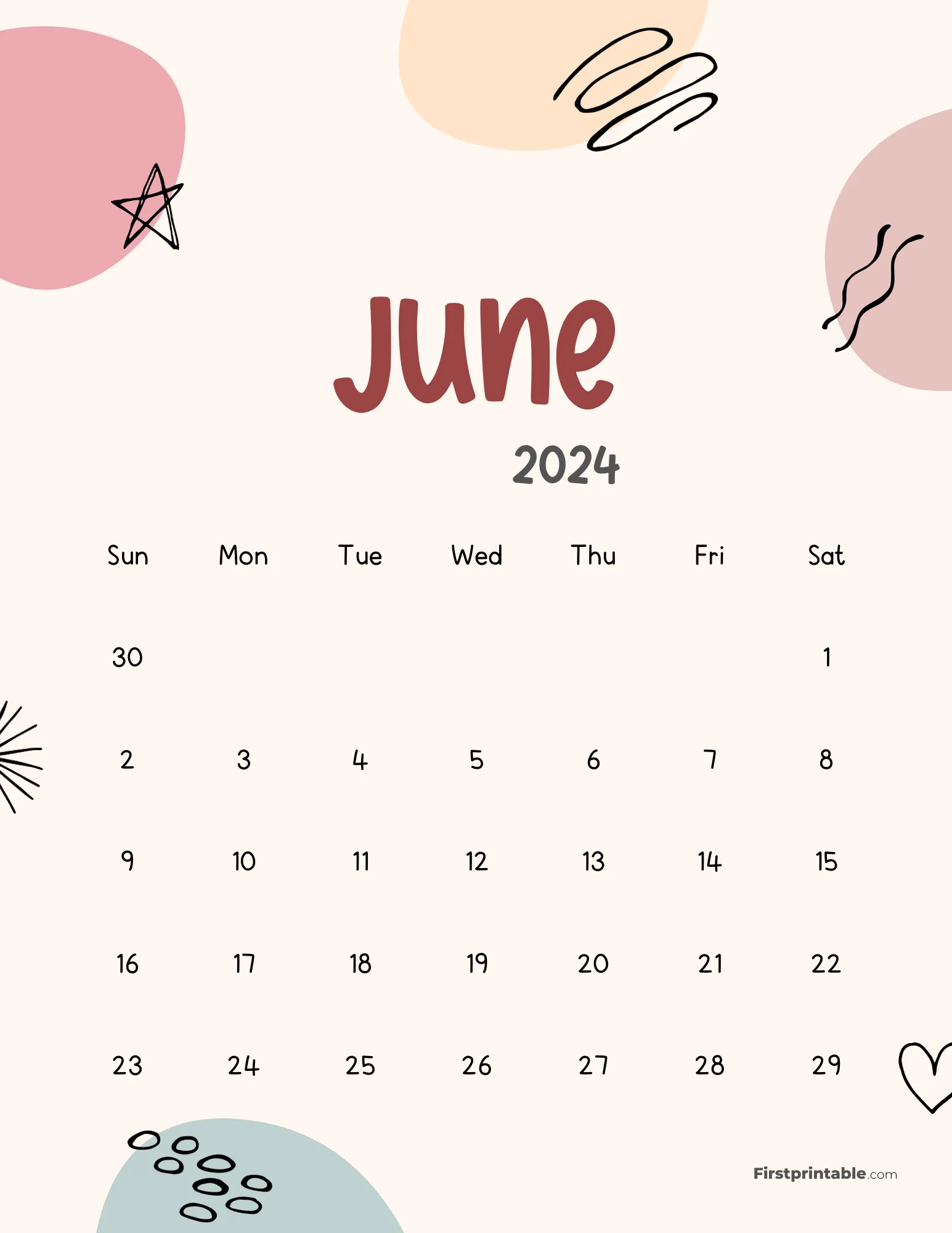 June 2024 Cute Abstract Calendar - Aesthetic Design