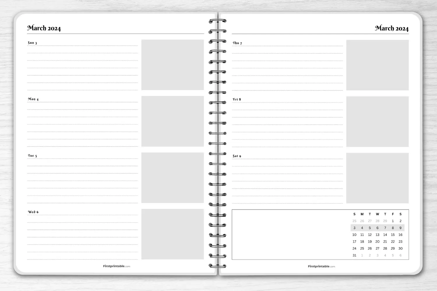 Free Minimalist Weekly Planer with Dates - March 2024