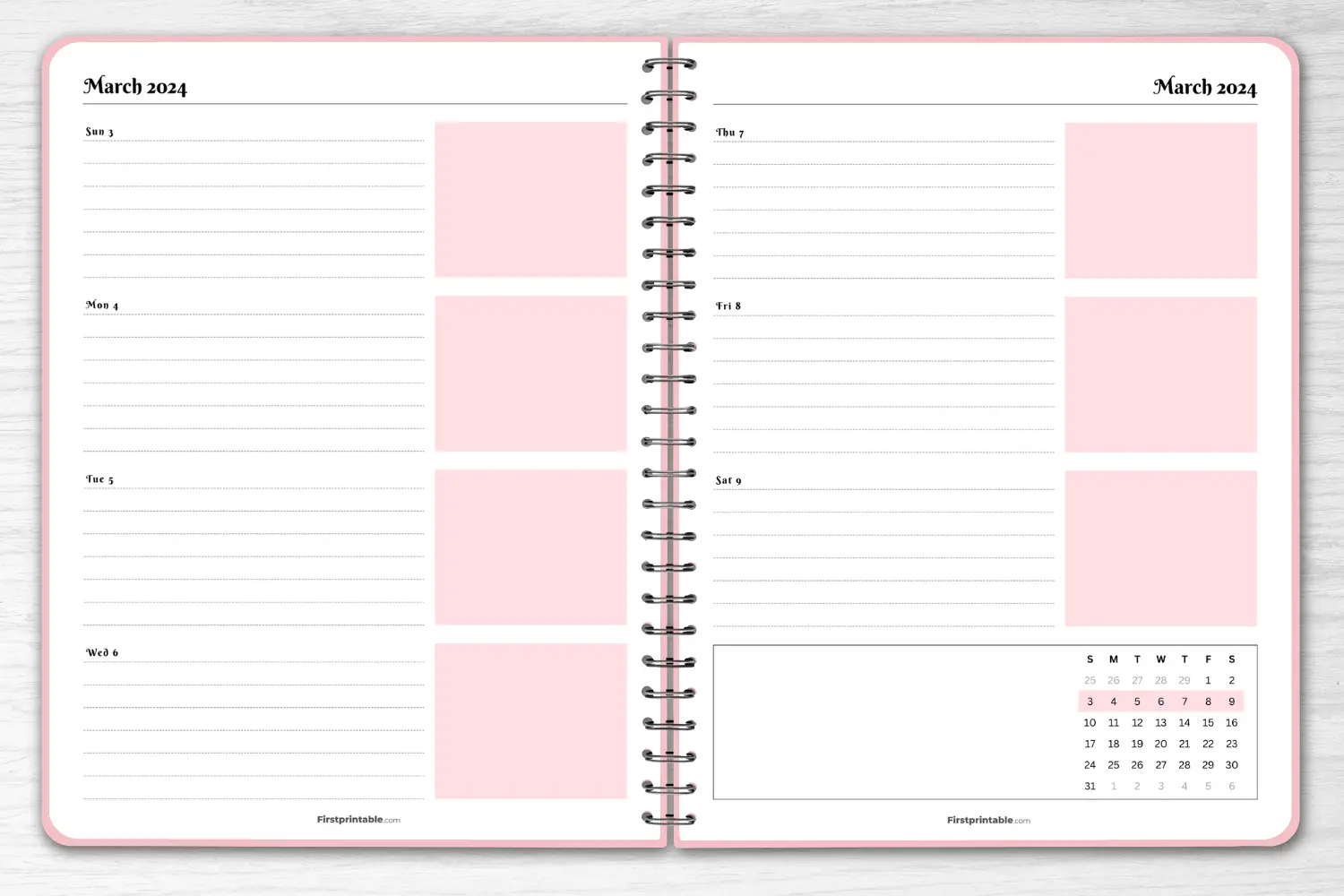 Printable Horizontal Weekly Planner Pages March 2024