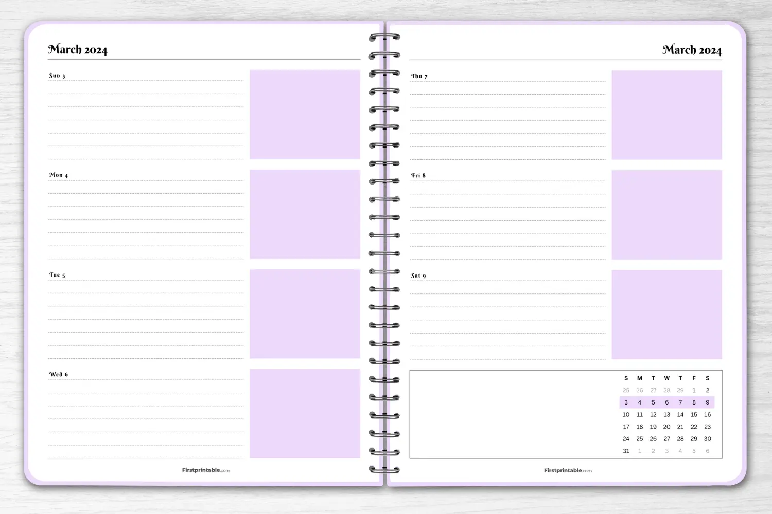 Free March 2024 Weekly Planner - Horizontal Layout
