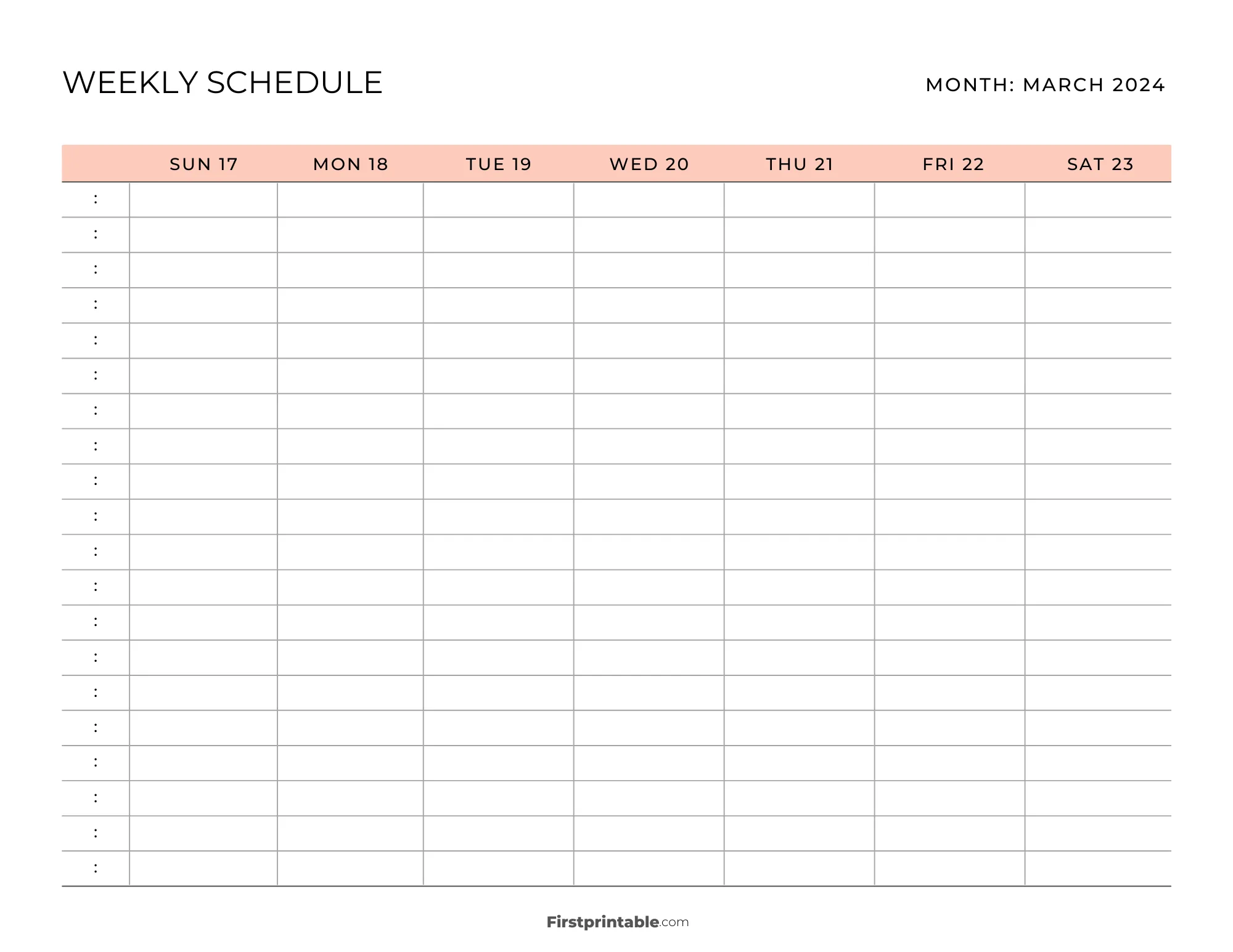 March 2024 Printable Weekly Schedule Template 01- Orange