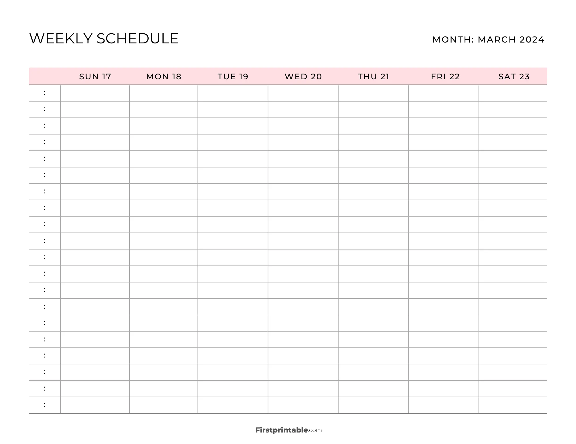 March 2024 Printable Weekly Schedule Template 03 - Pink