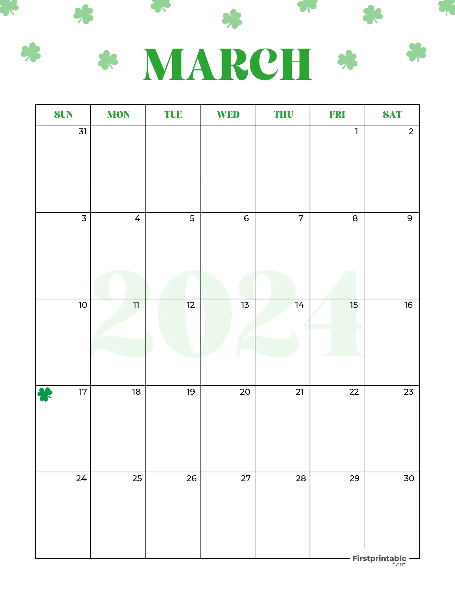 March Calendar 2024 St Patrick's Template 04