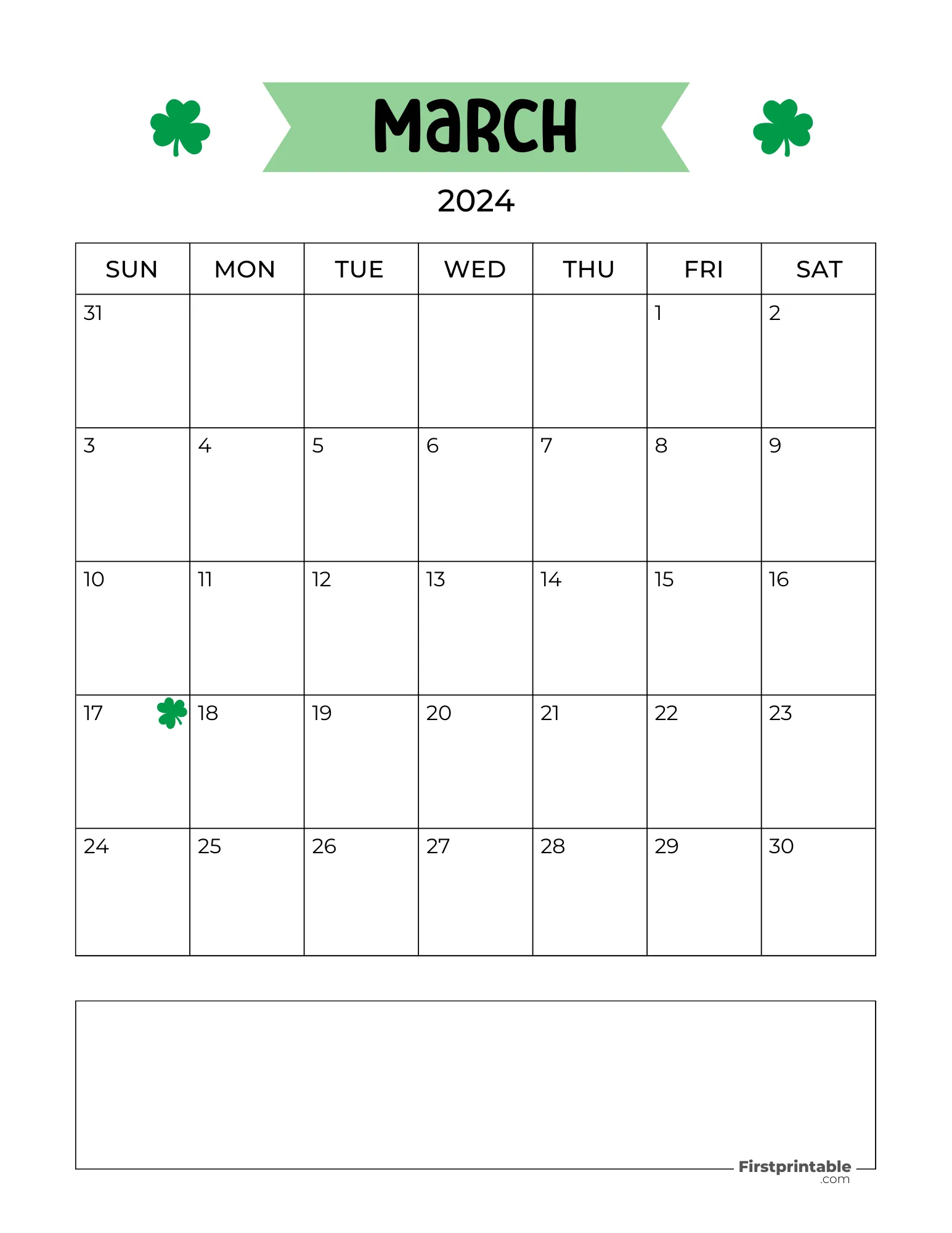 March Calendar 2024 St Patrick's Template 06
