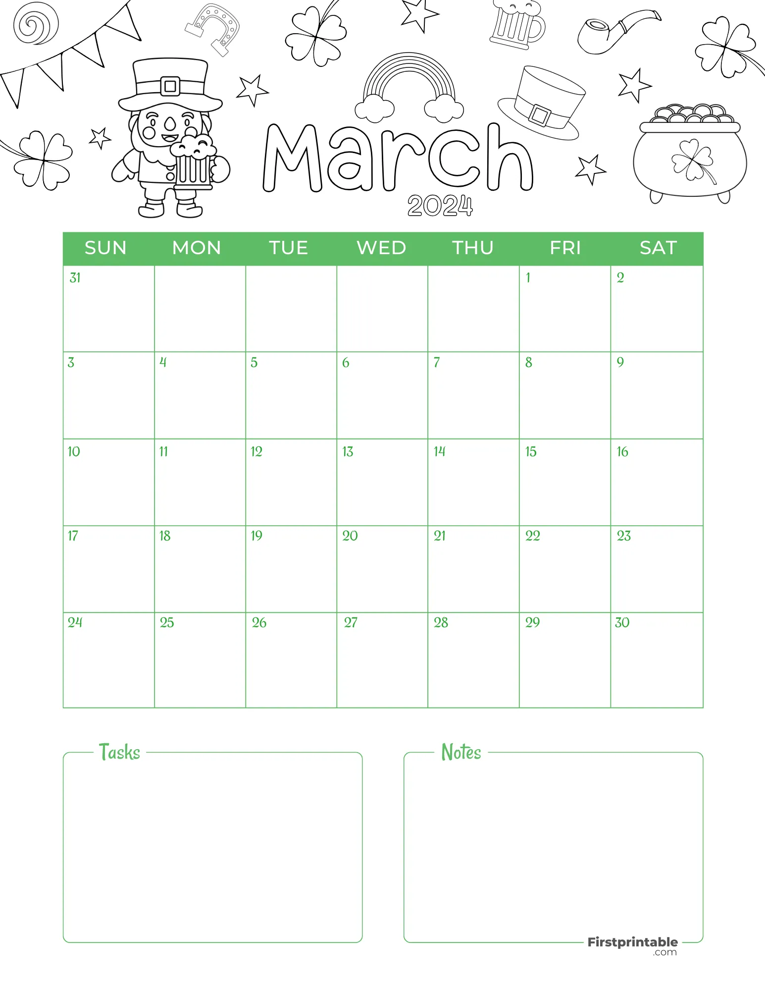 March Calendar 2024 St Patrick's Template 07