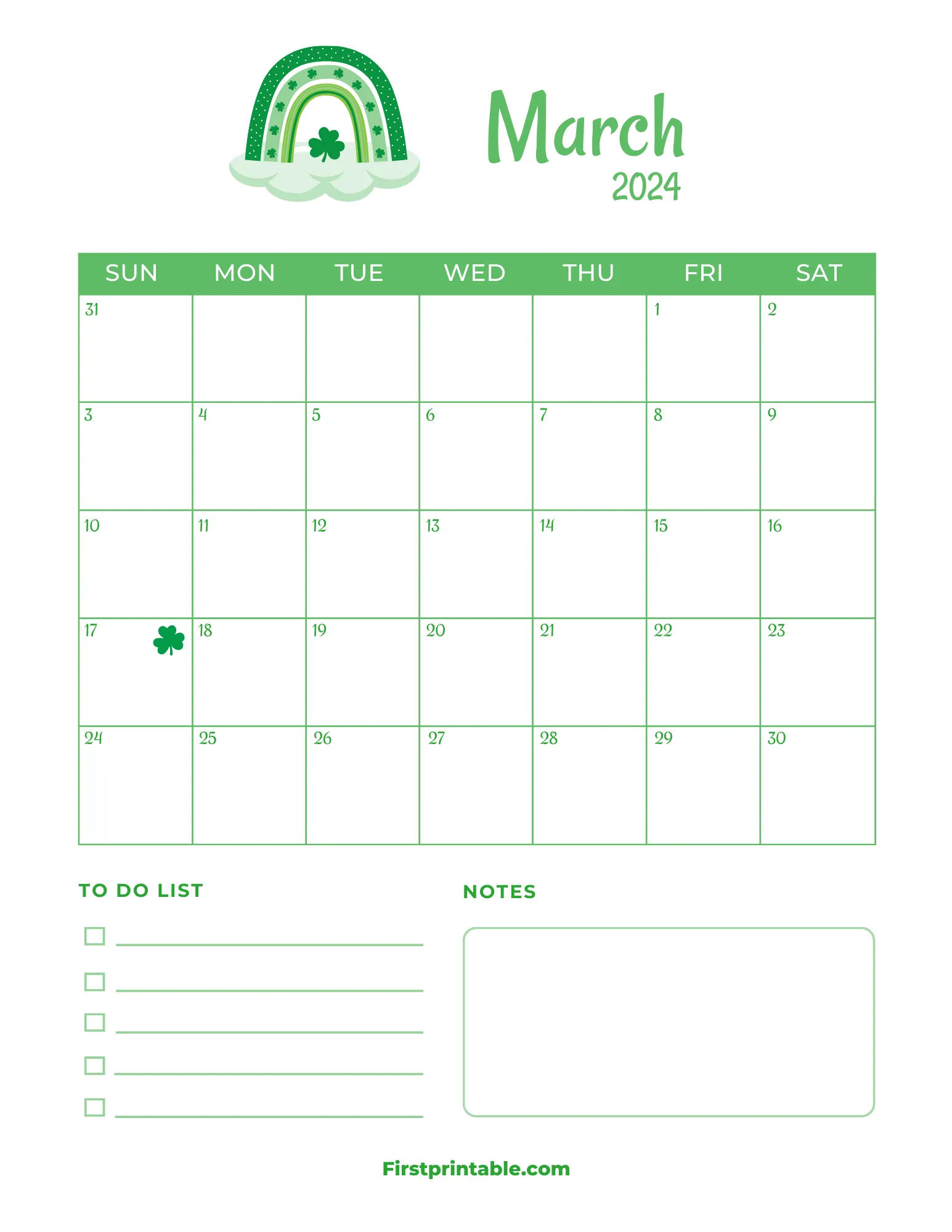 March Calendar 2024 St. Patrick's Template 02