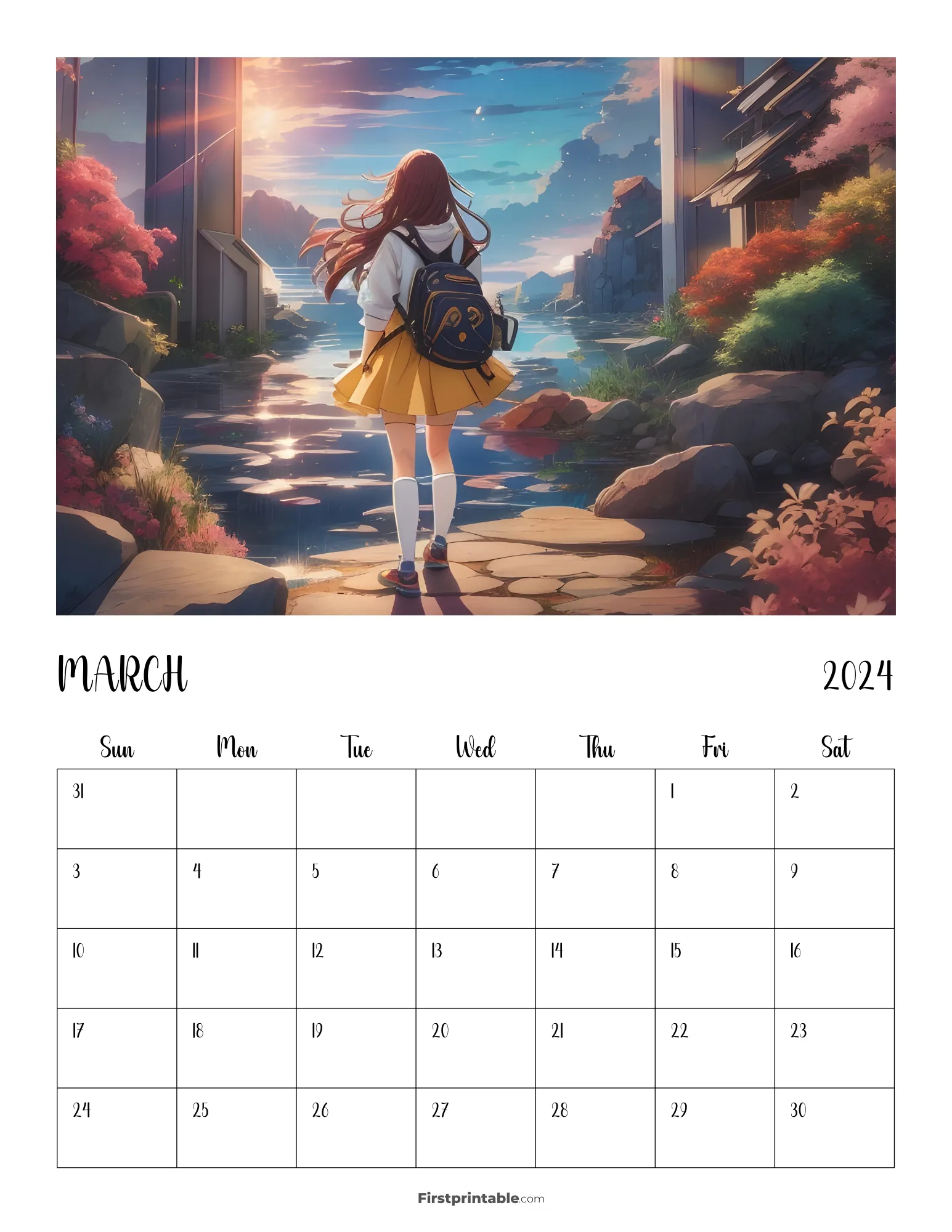 Printable March Anime Calendar 2024 Template 20