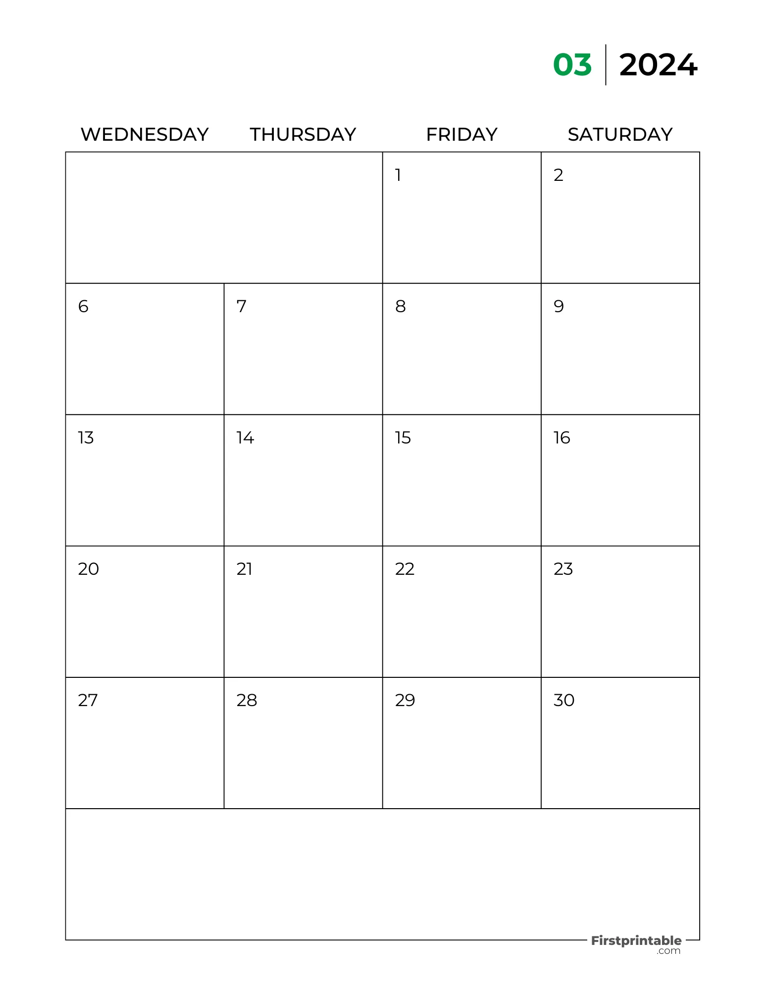 Printable March Calendar 2024 (Month on Two Page) Template 21 (2)