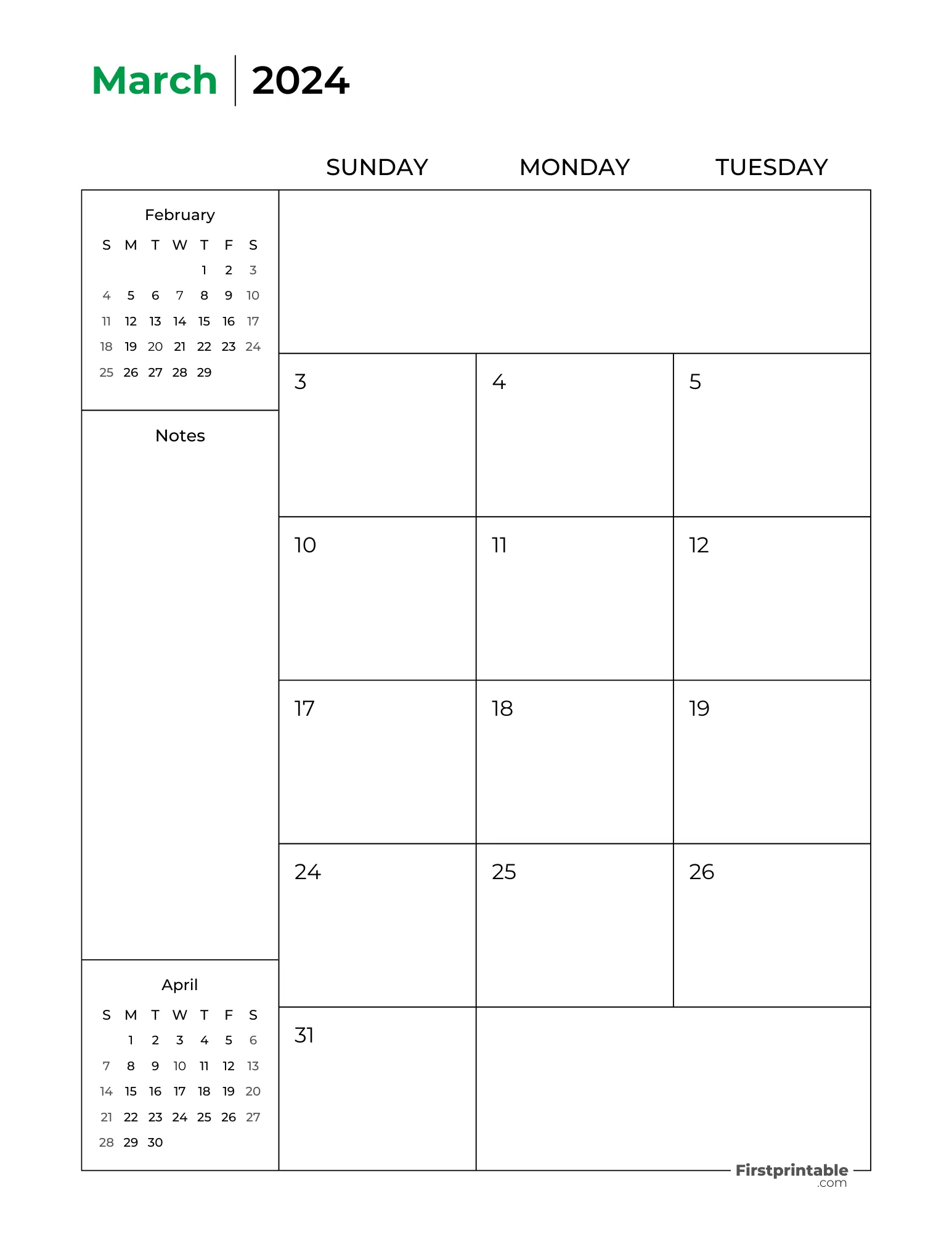 Printable March Calendar 2024 (Month on Two Page) Template 21