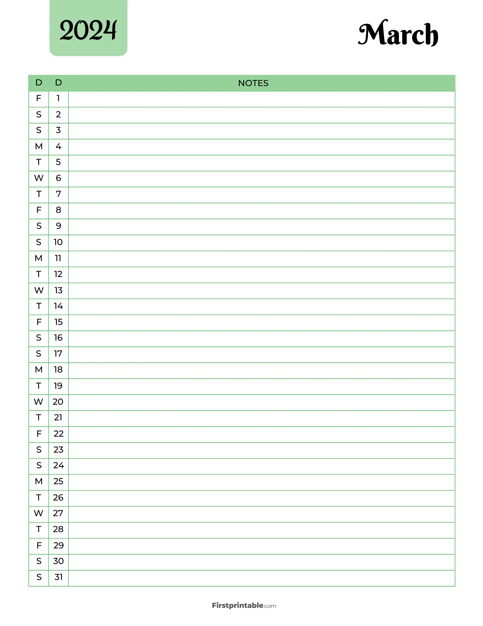 Printable March Calendar 2024 Template 13