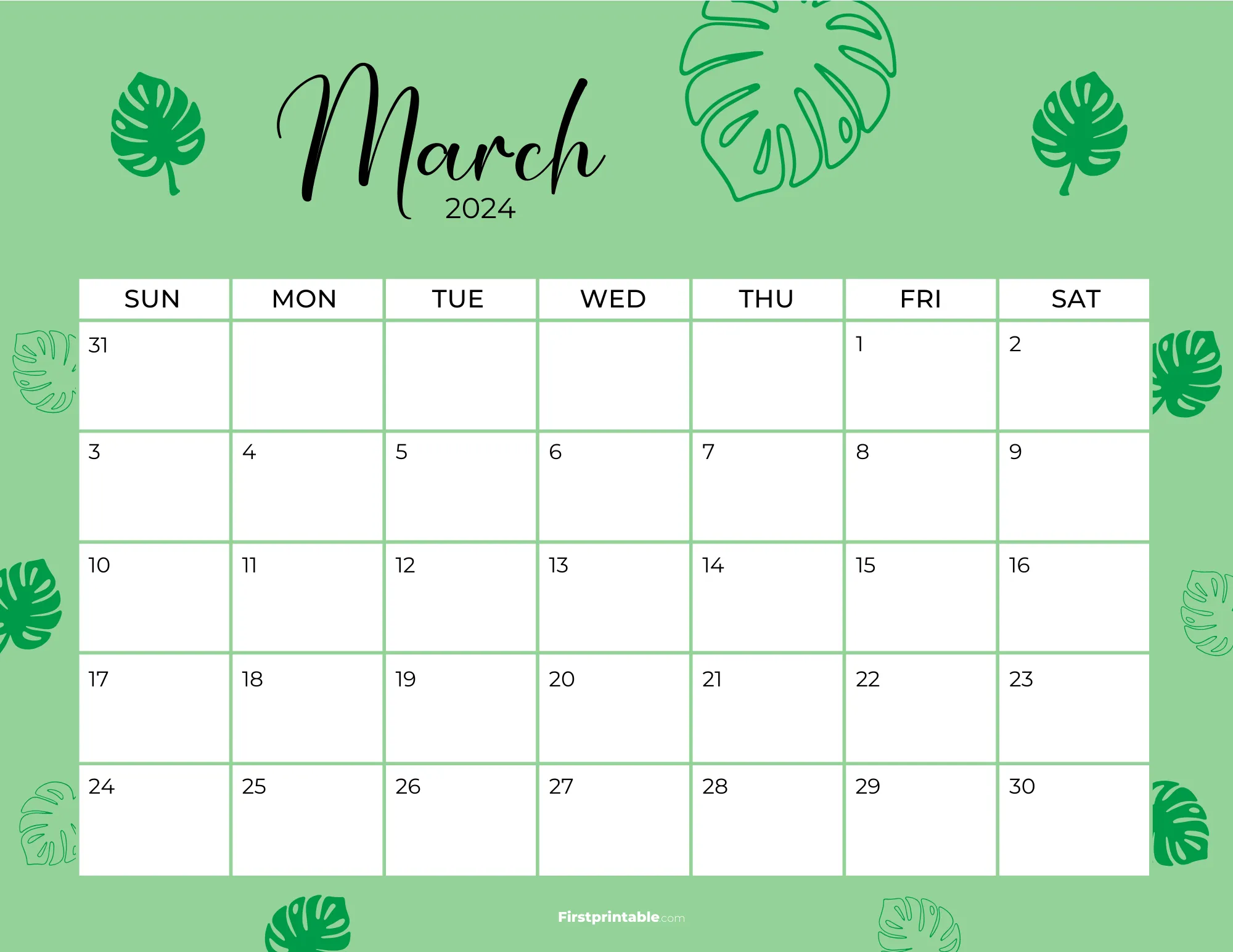 Printable March Calendar 2024 Template 31