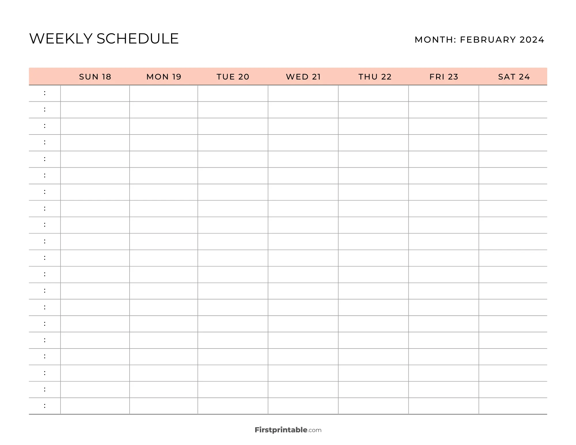 Printable Weekly Schedule Template 01- Orange