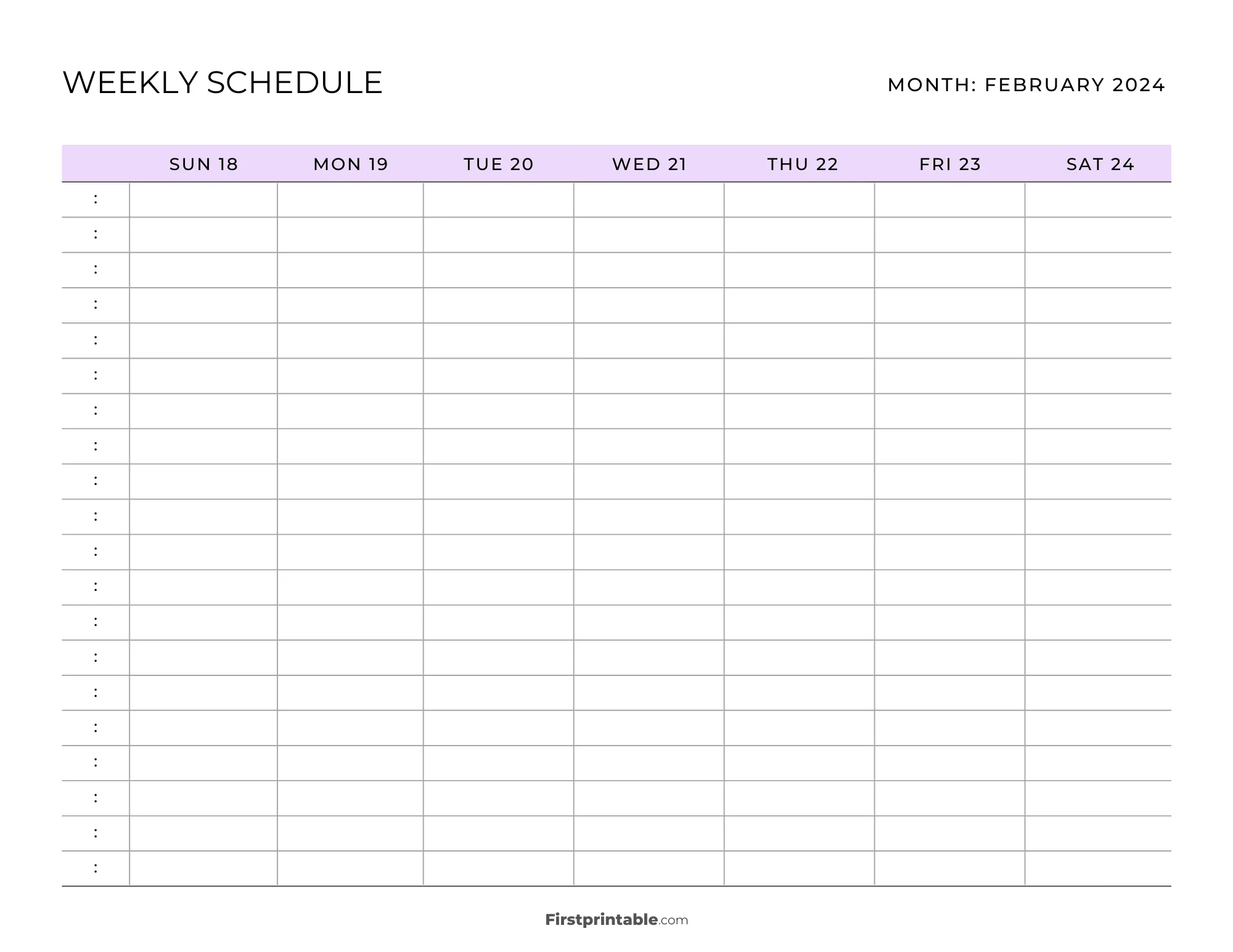 Printable Weekly Schedule Template 02 - Purple