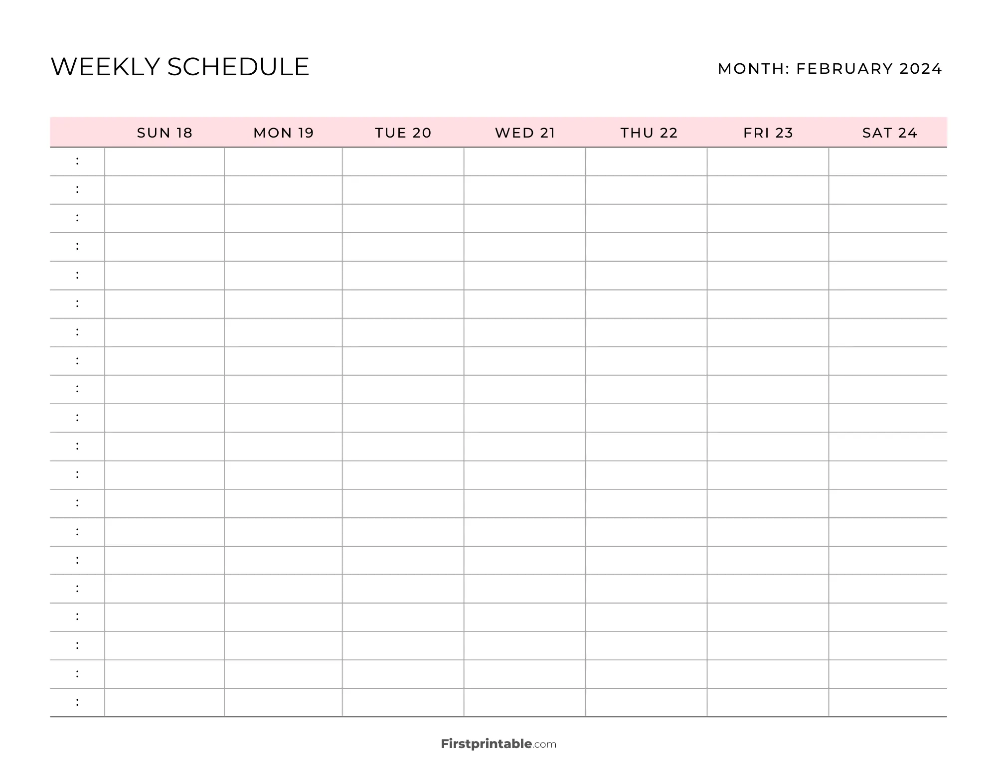Printable Weekly Schedule Template 03 - Pink