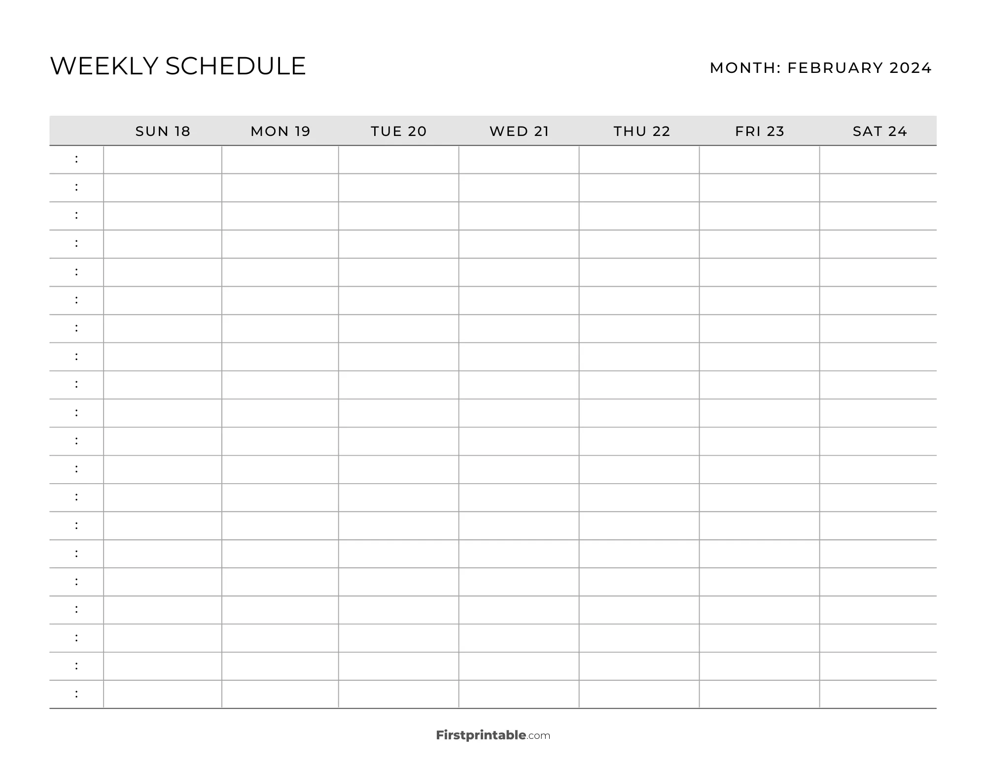 Printable Weekly Schedule Template 05 - Grey