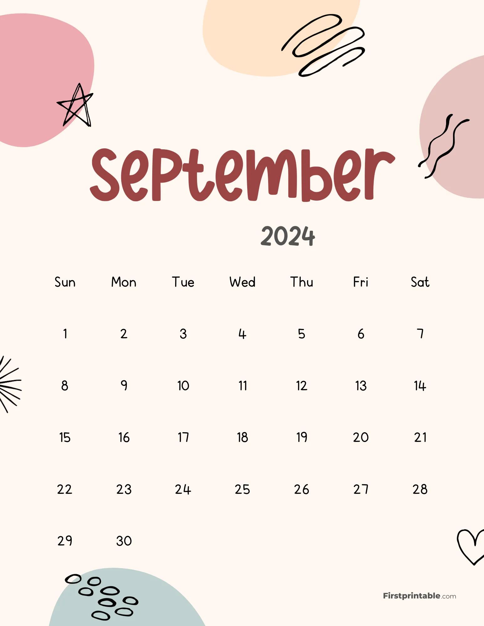 September 2024 Cute Abstract Calendar - Aesthetic Design