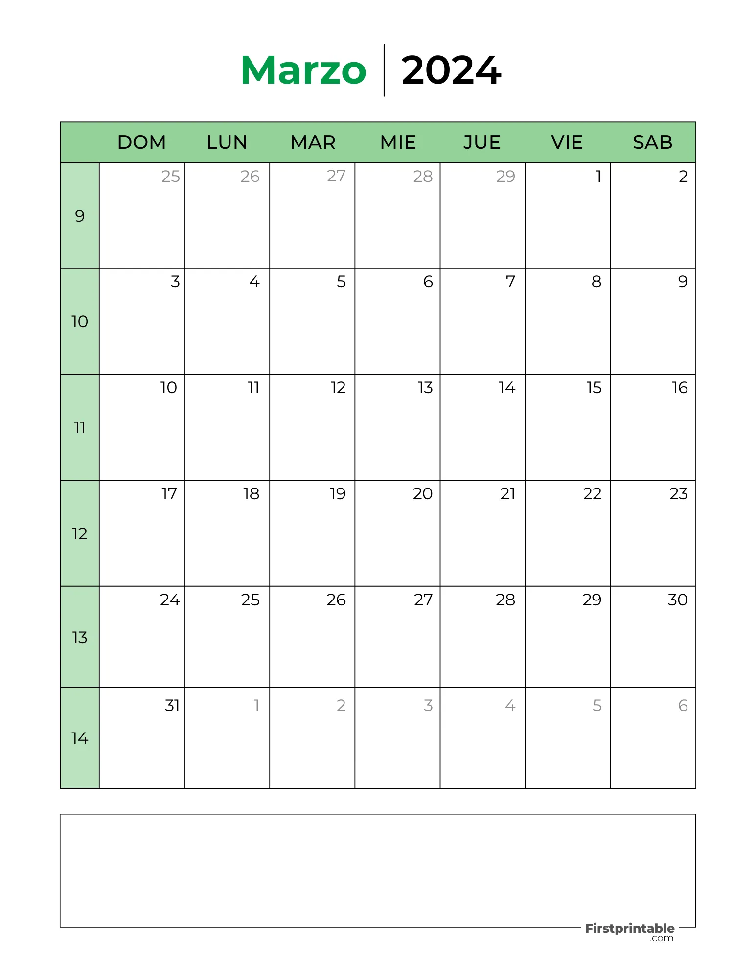 Spanish Printable March Calendar 2024 Template 26
