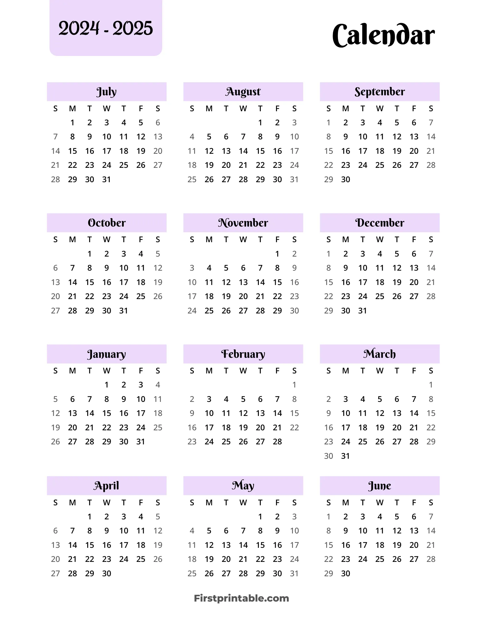 Yearly School Calendar Template 01