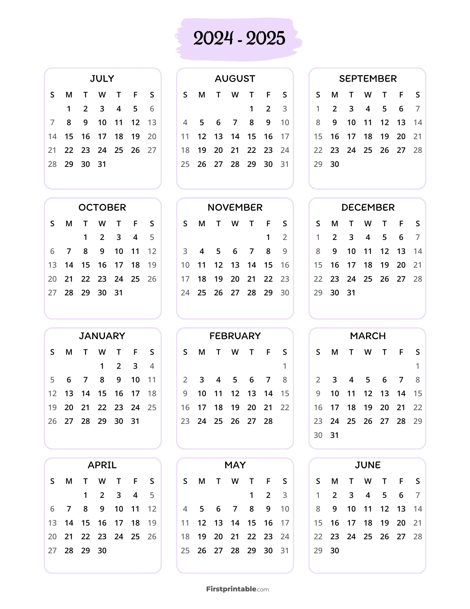 20242025 Calendar Printables FREE PDF