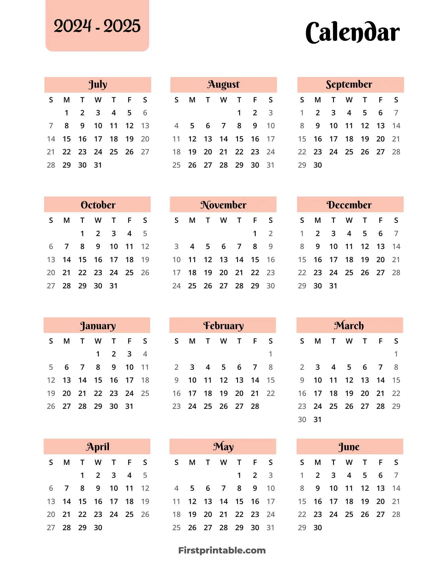 Summer Calendar 2025 Printable 