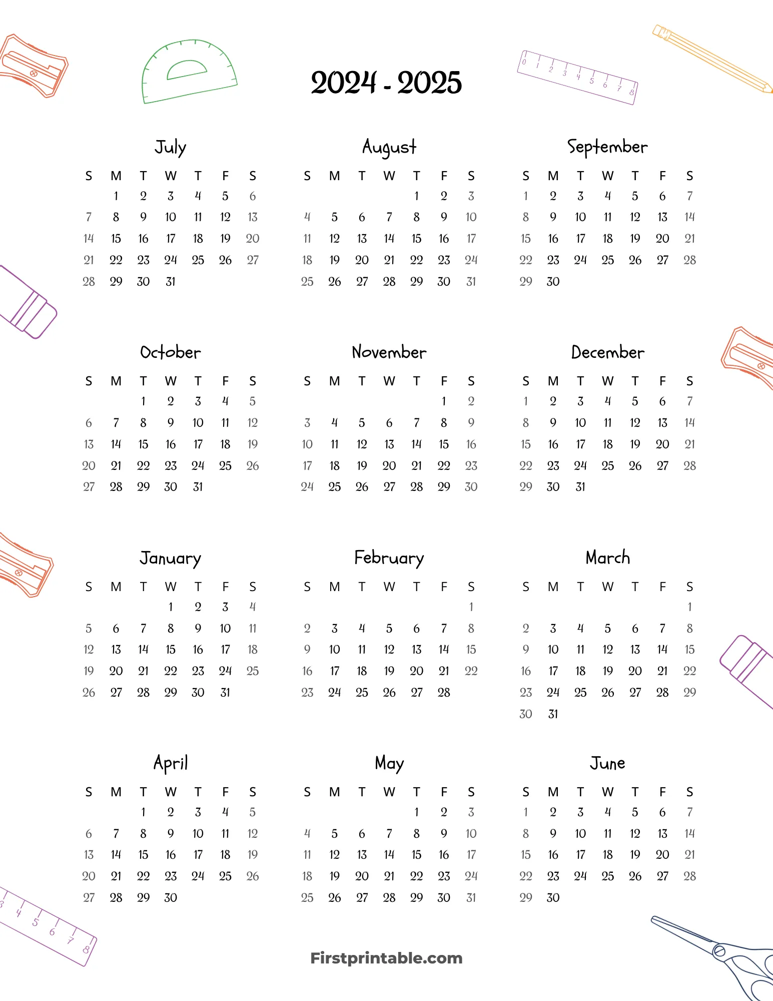 Yearly School Calendar Template 04