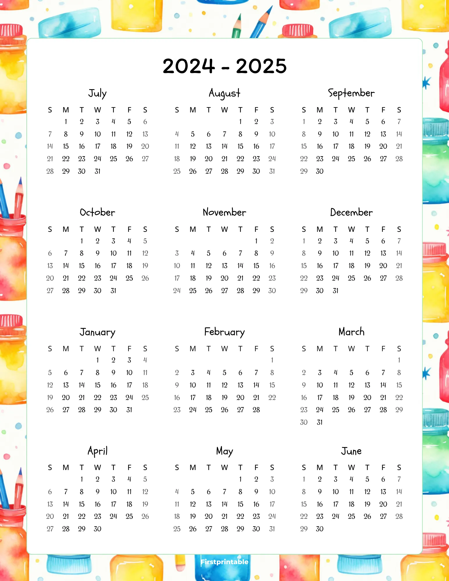 Yearly School Calendar Template 06