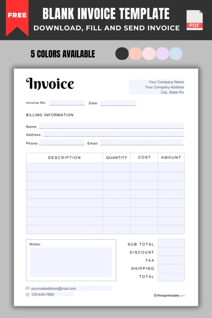 Free Invoice Template Blank Printable | Download