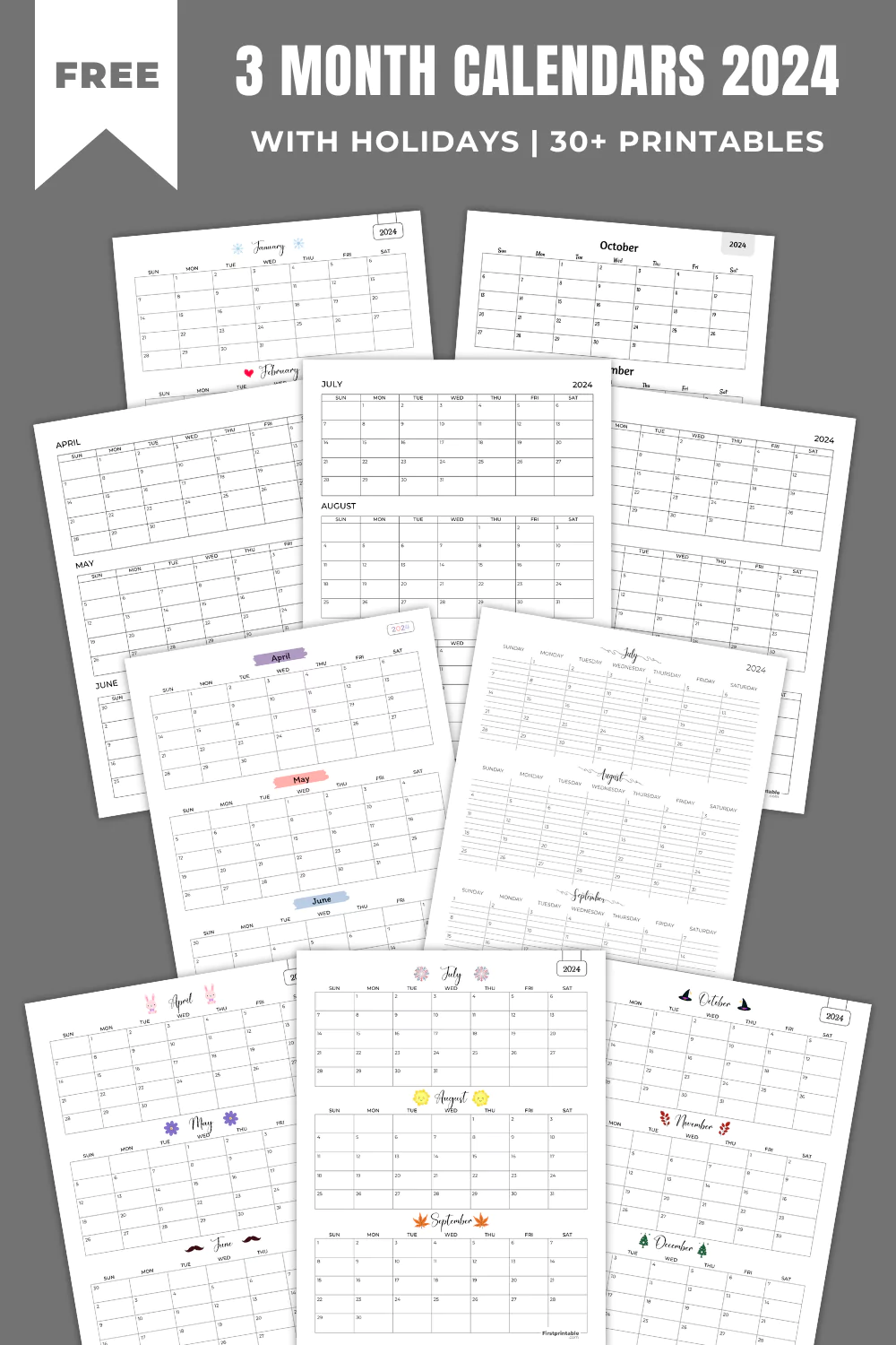 Click here for Three Month 2024 Calendars