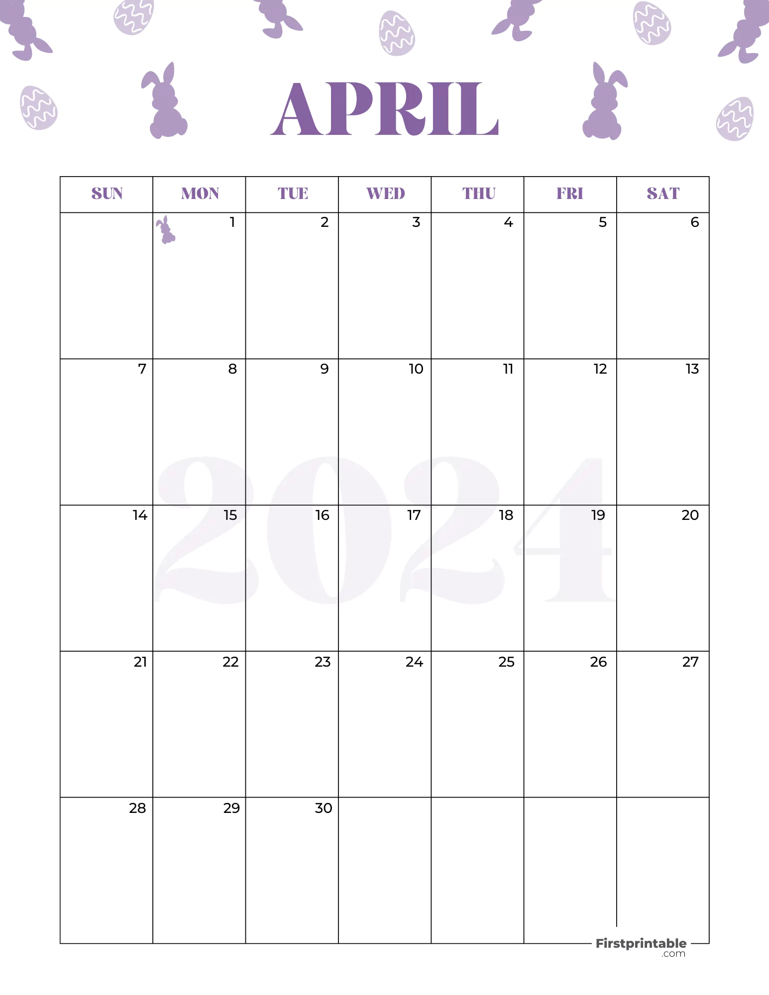 April 2024 Calendar Easter Template 04