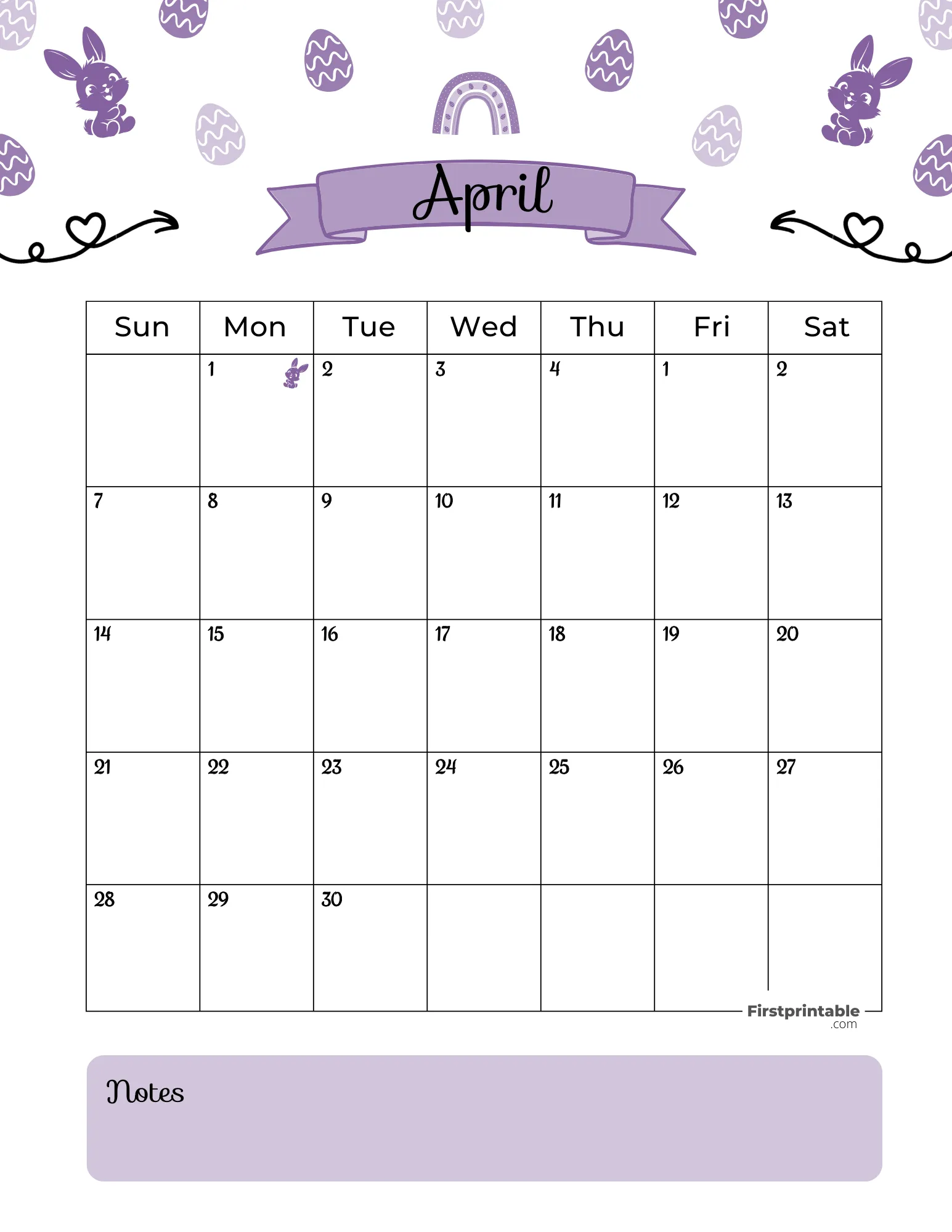 April Calendar 2024 Easter Template 02