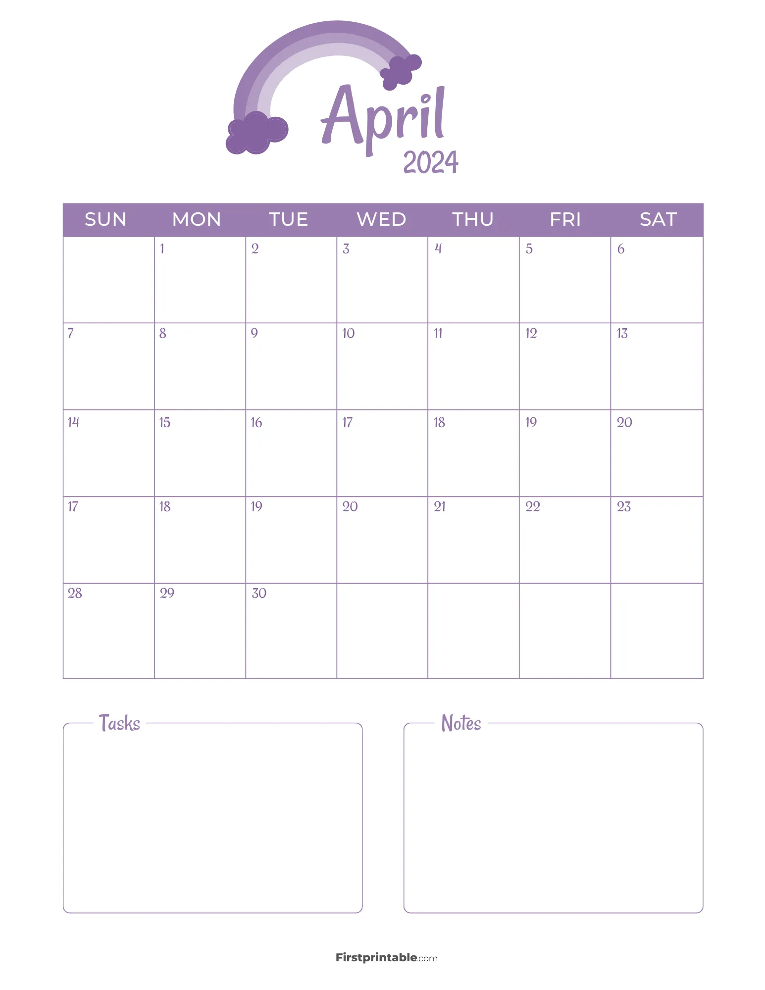 April Calendar 2024 Easter Template 03
