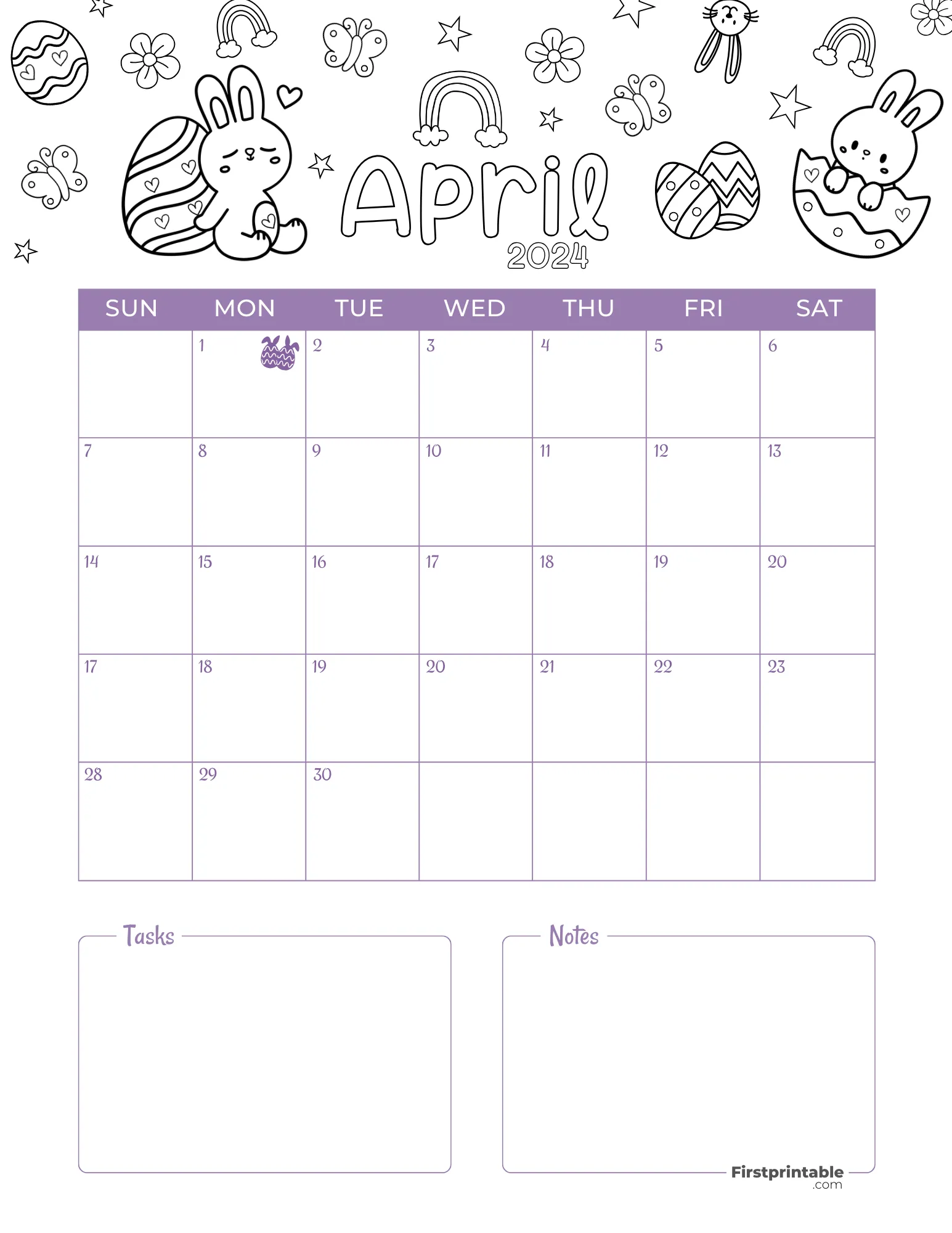 April Calendar 2024 Easter Template 07