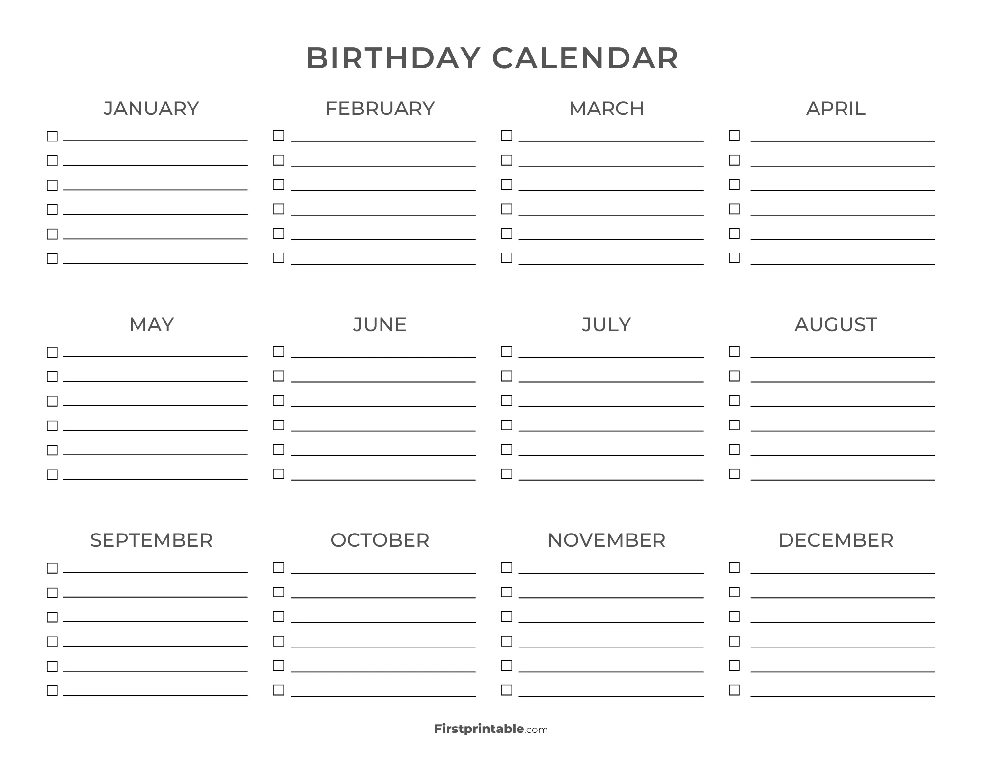 Birthday Calendar Printable Template 19