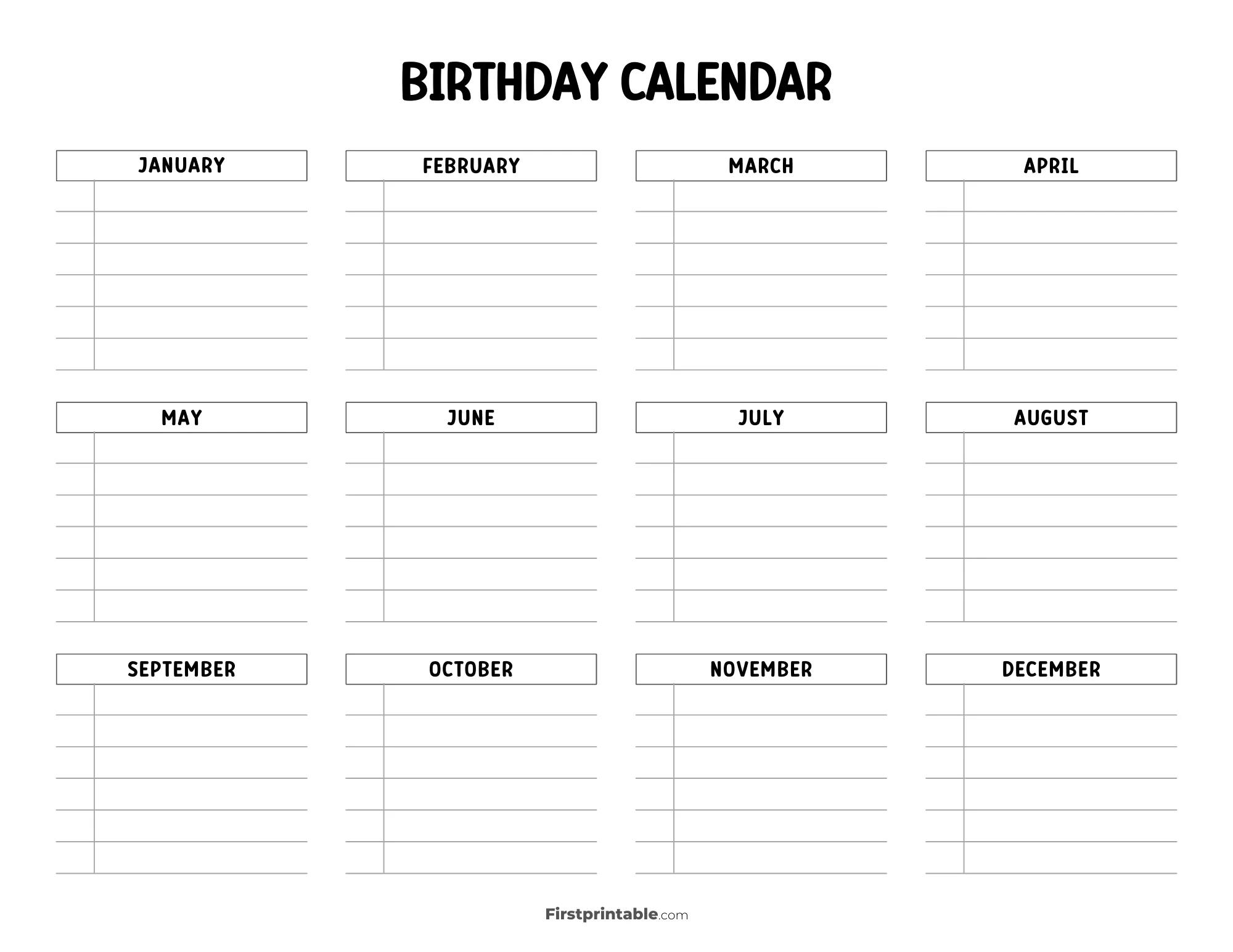 Birthday Calendar Printable Template 20