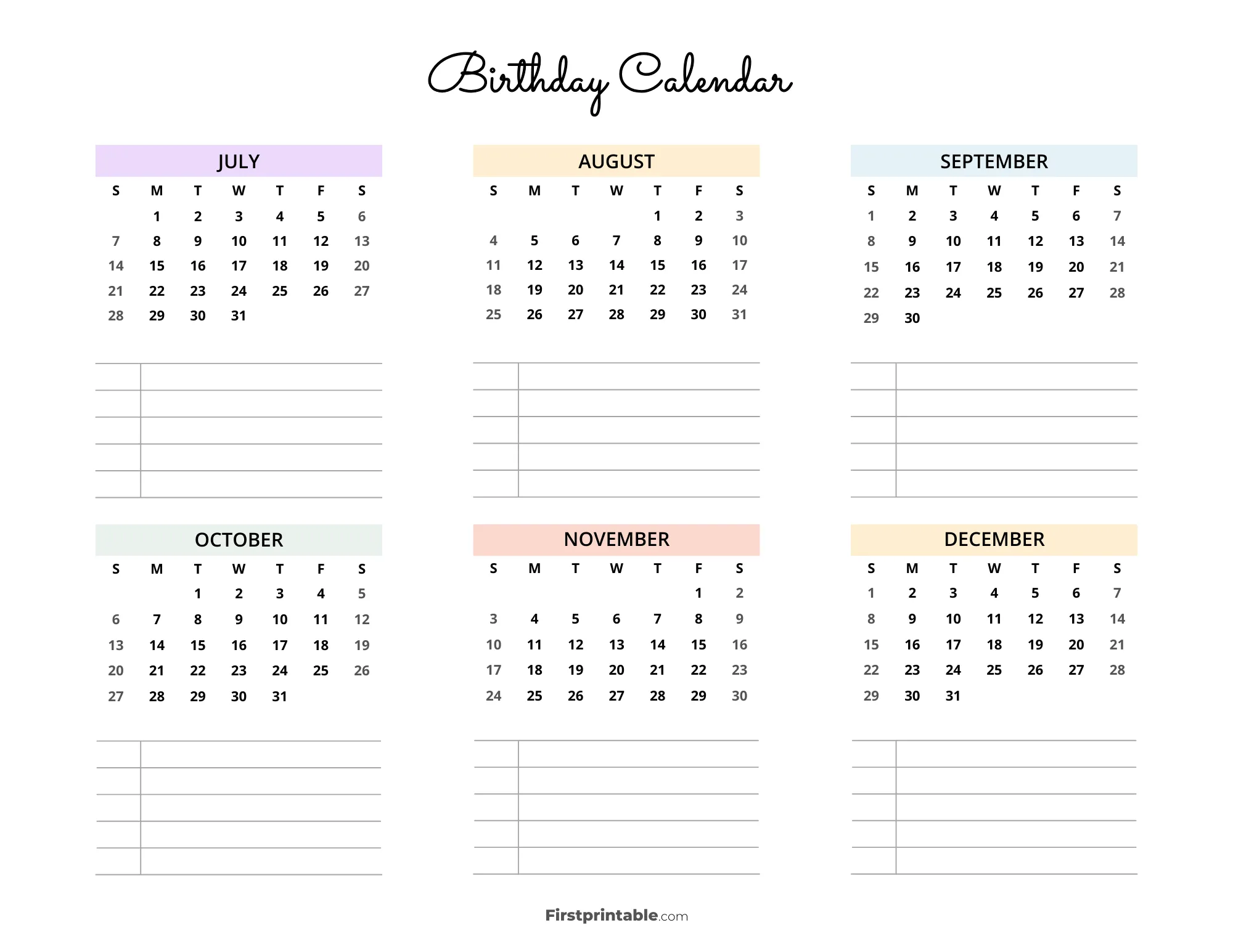 Birthday Calendar Printable Template 22 (2)