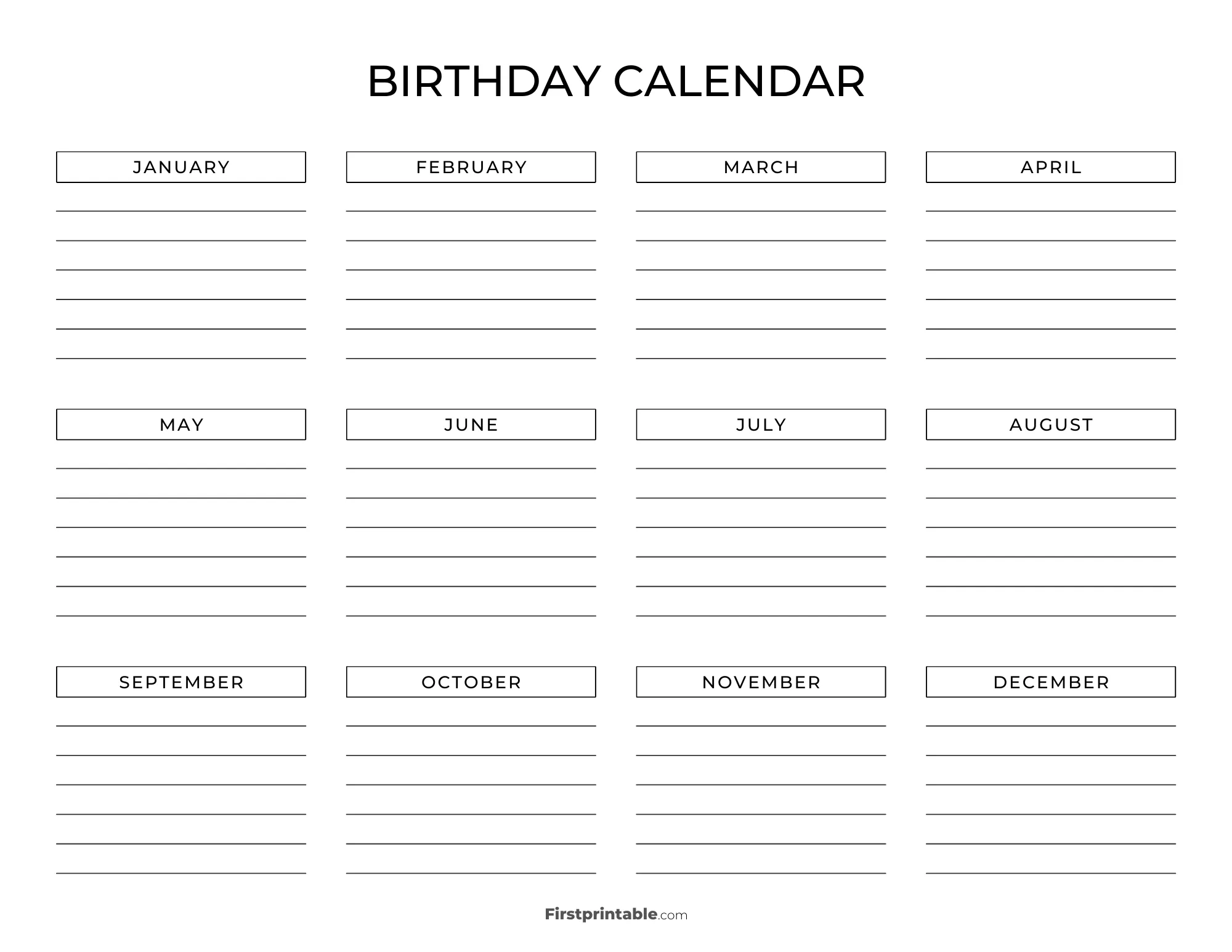 Birthday Calendar Printable Template 23
