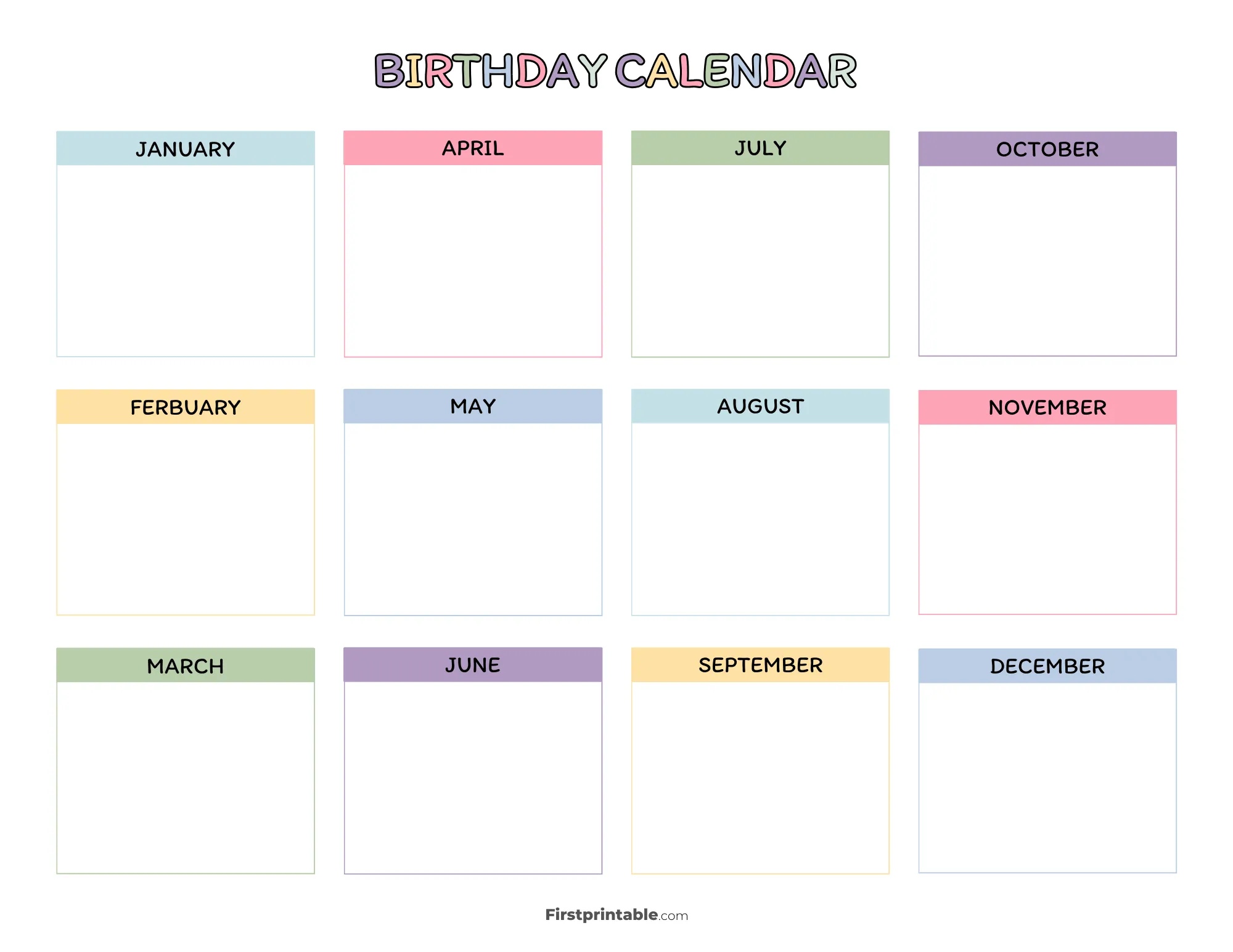Birthday Calendar Printable Template 25