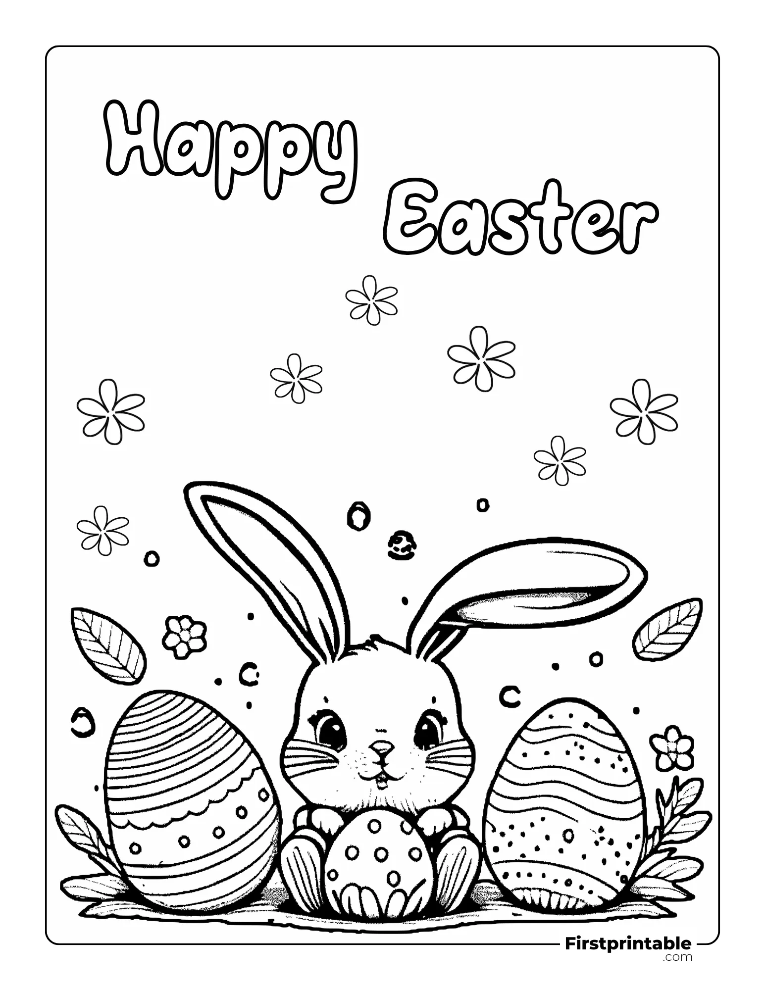 Cute happy Easter bunny and eggs to color