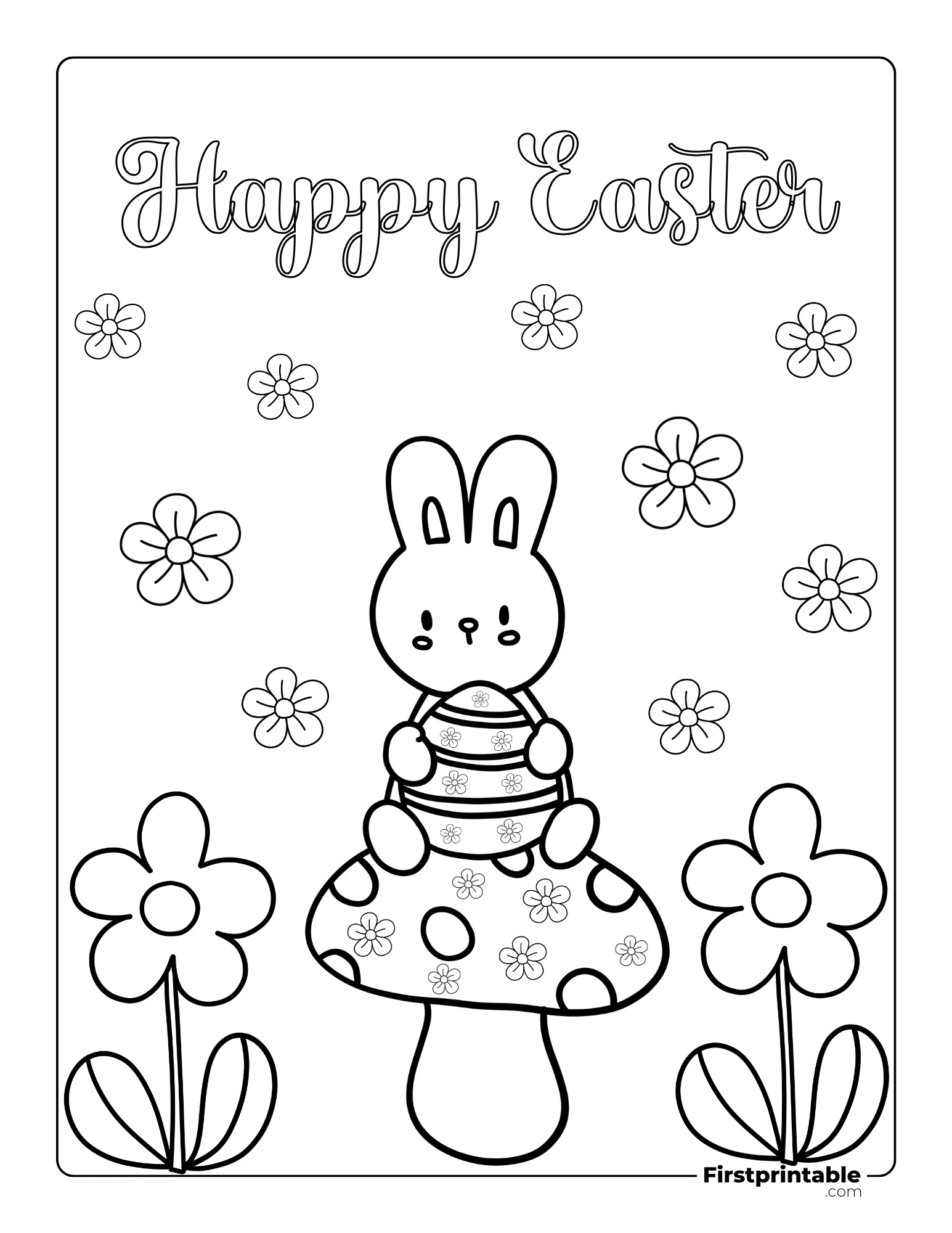 Easter Cute bunny spring coloring page