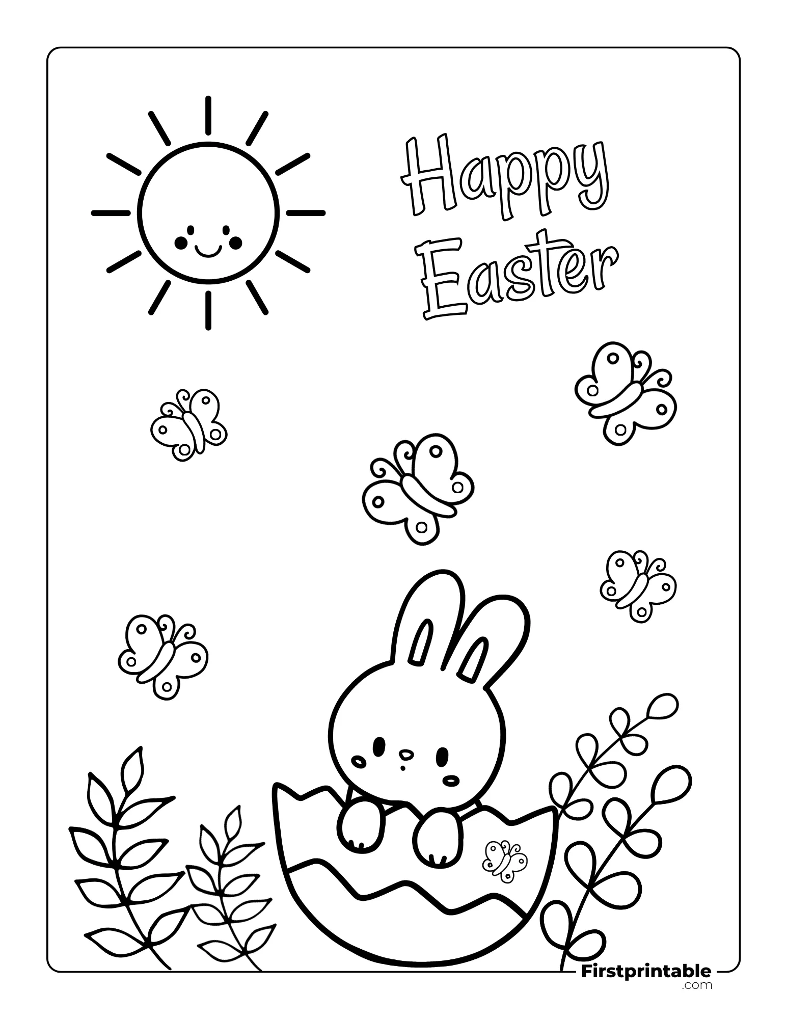 Easter Egg and bunny coloring page