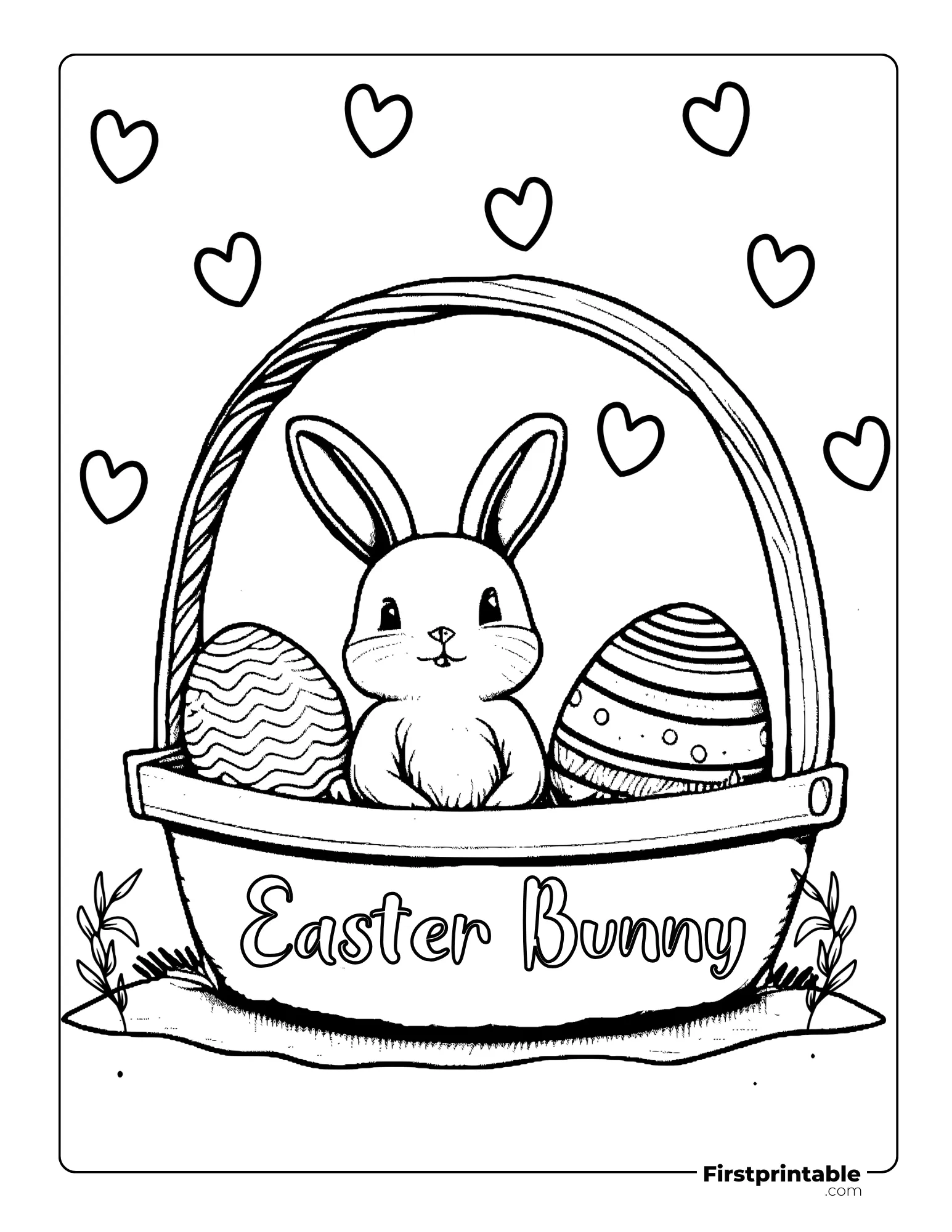 Easter bunny and basket page to color