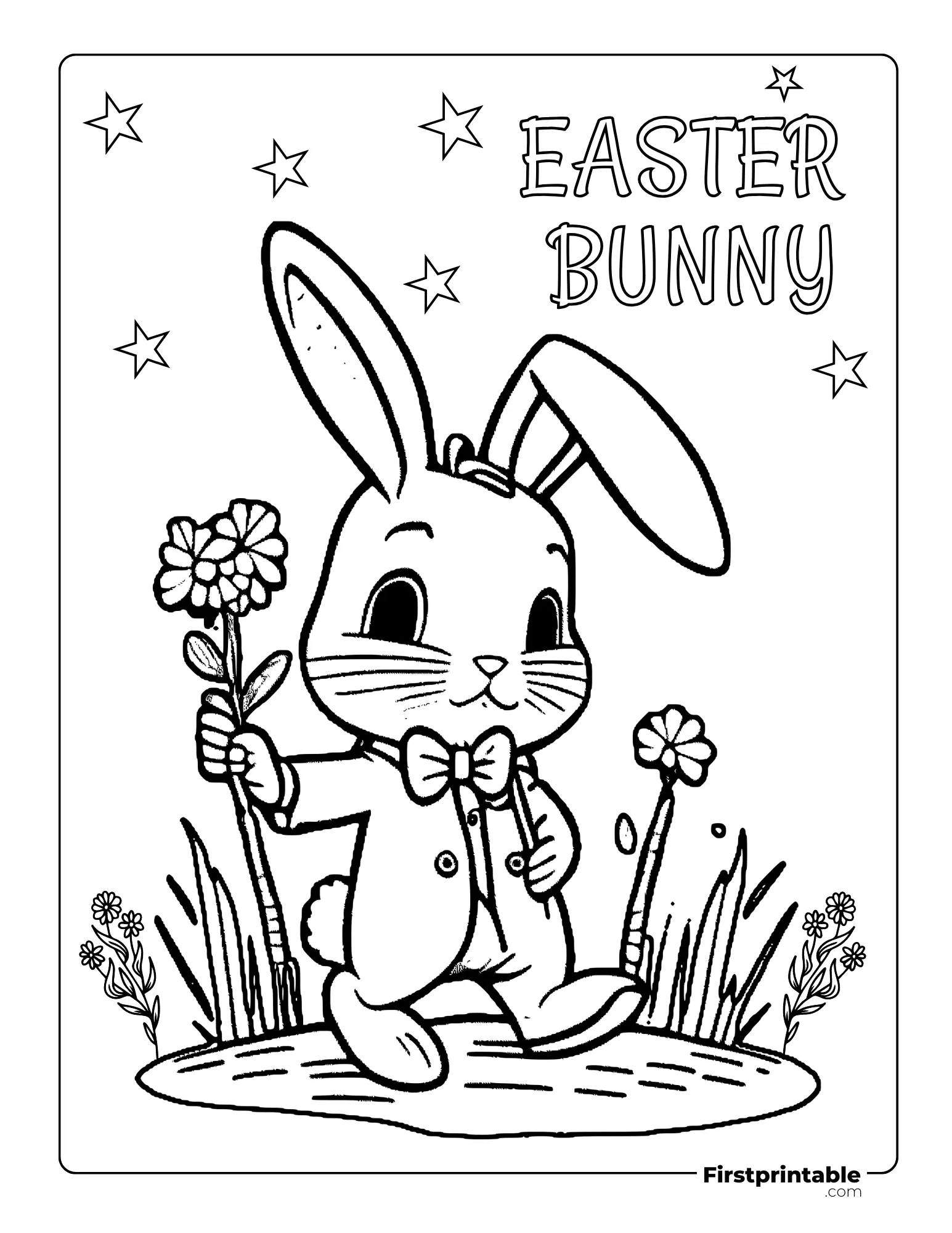 Easter bunny with flower coloring page