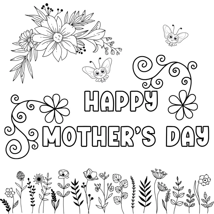 Printable "Happy Mother's Day" flower card to color
