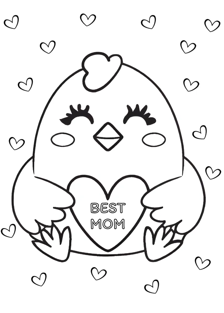 Printable Chick "Happy Mothers Day" card to color