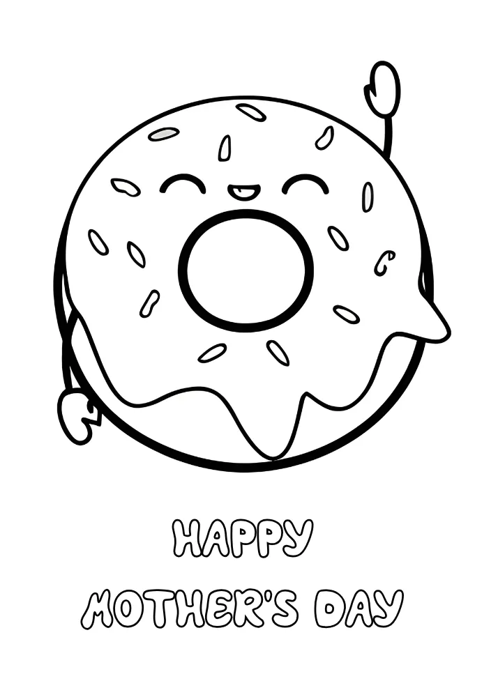 Printable Donut "Happy Mothers Day" card to color